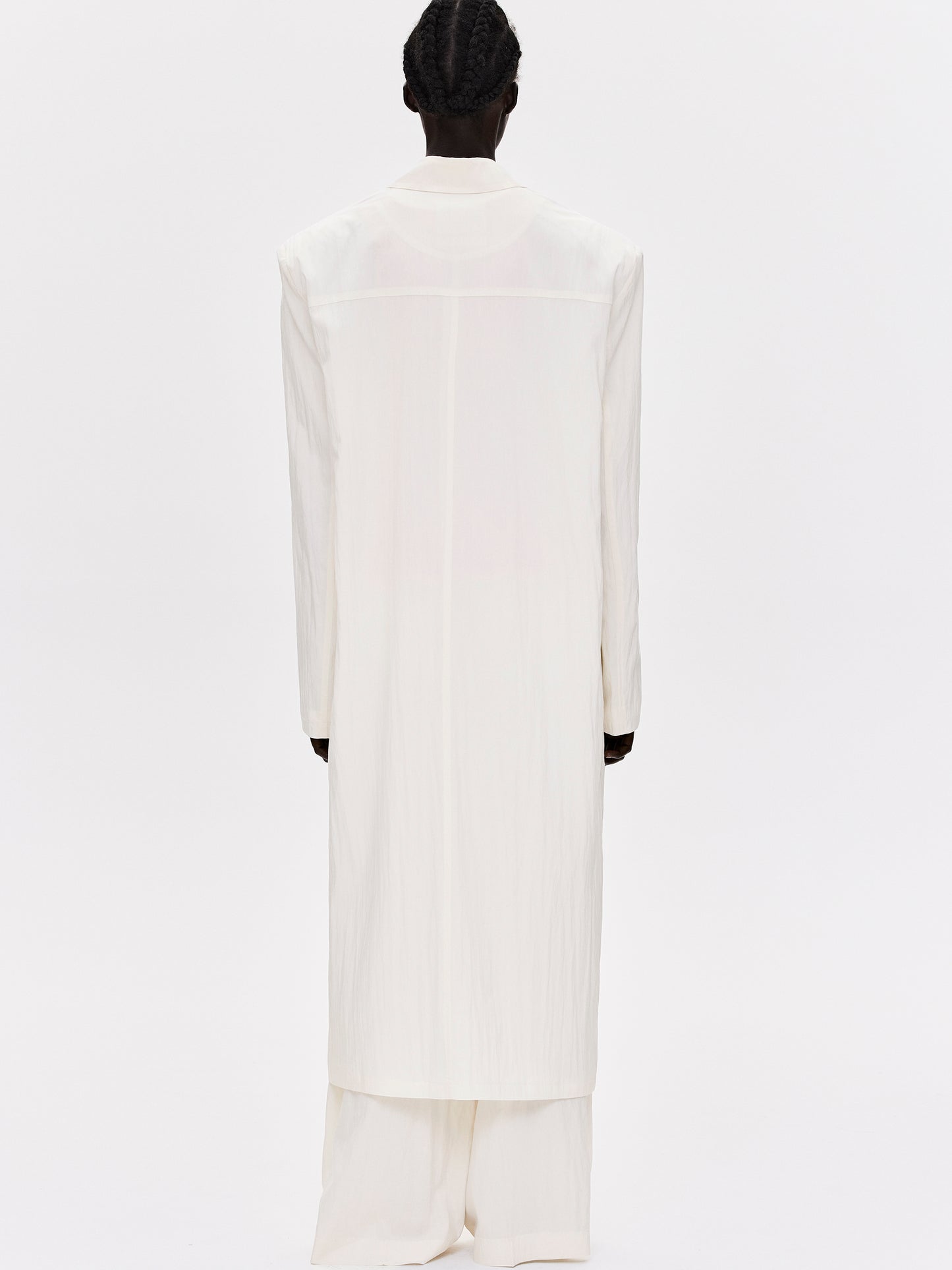 Creased-Effect Maxi Coat, Cream