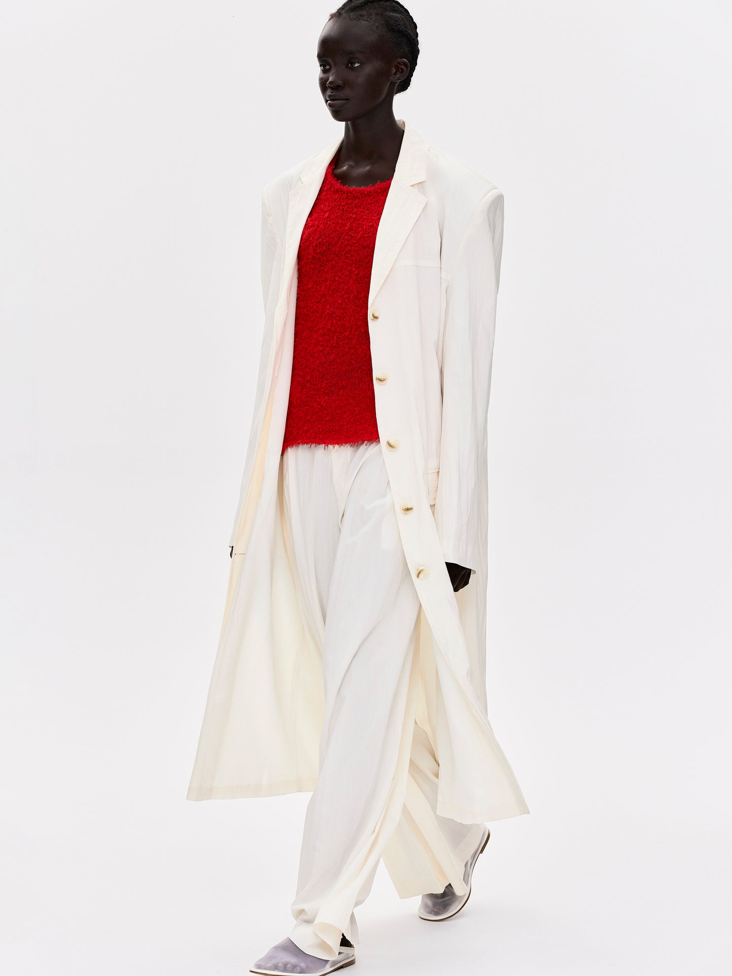 Creased-Effect Maxi Coat, Cream