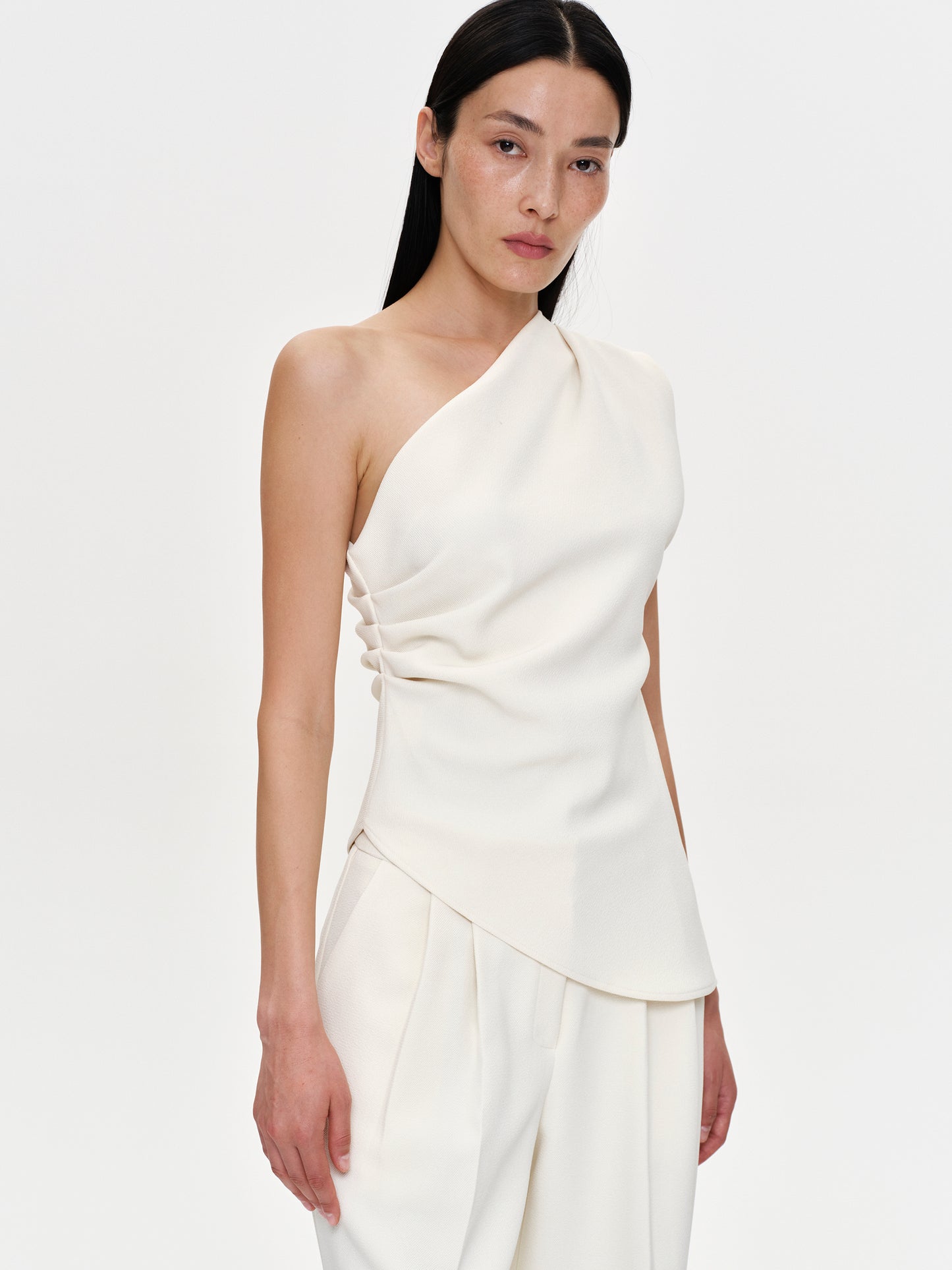 Ruched One Shoulder Top, Cream