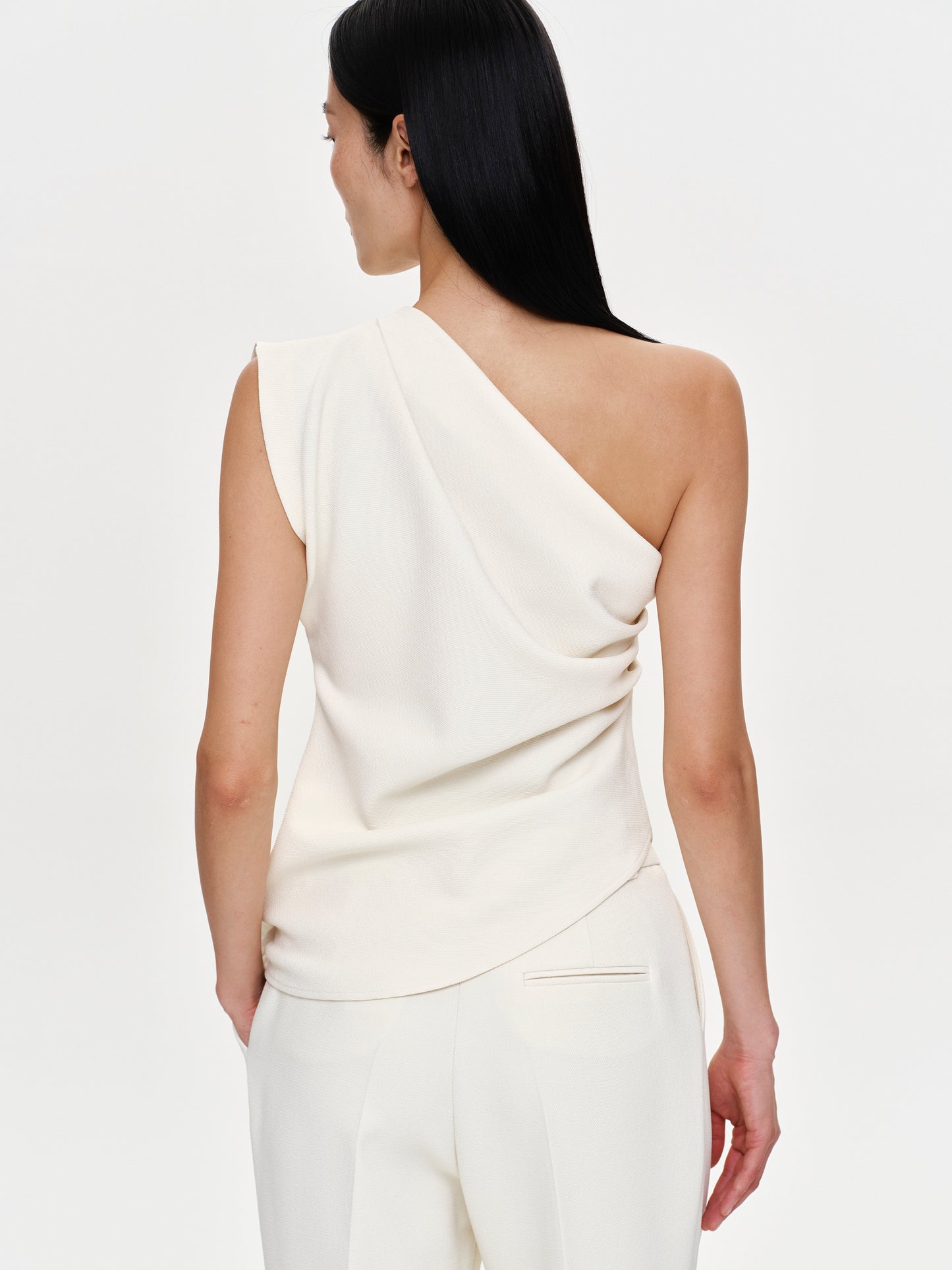 Ruched One Shoulder Top, Cream