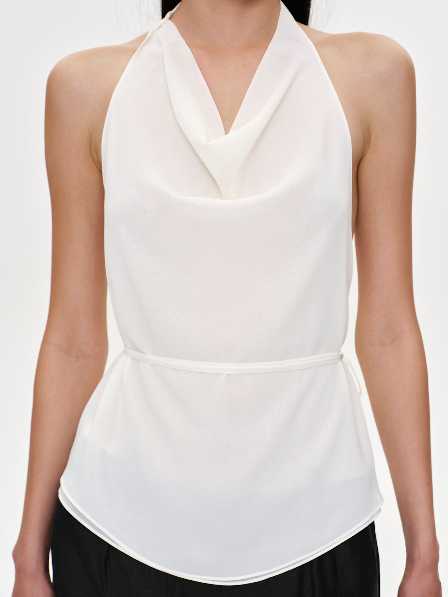 Backless Cowl Neck Top, Ivory Chiffon