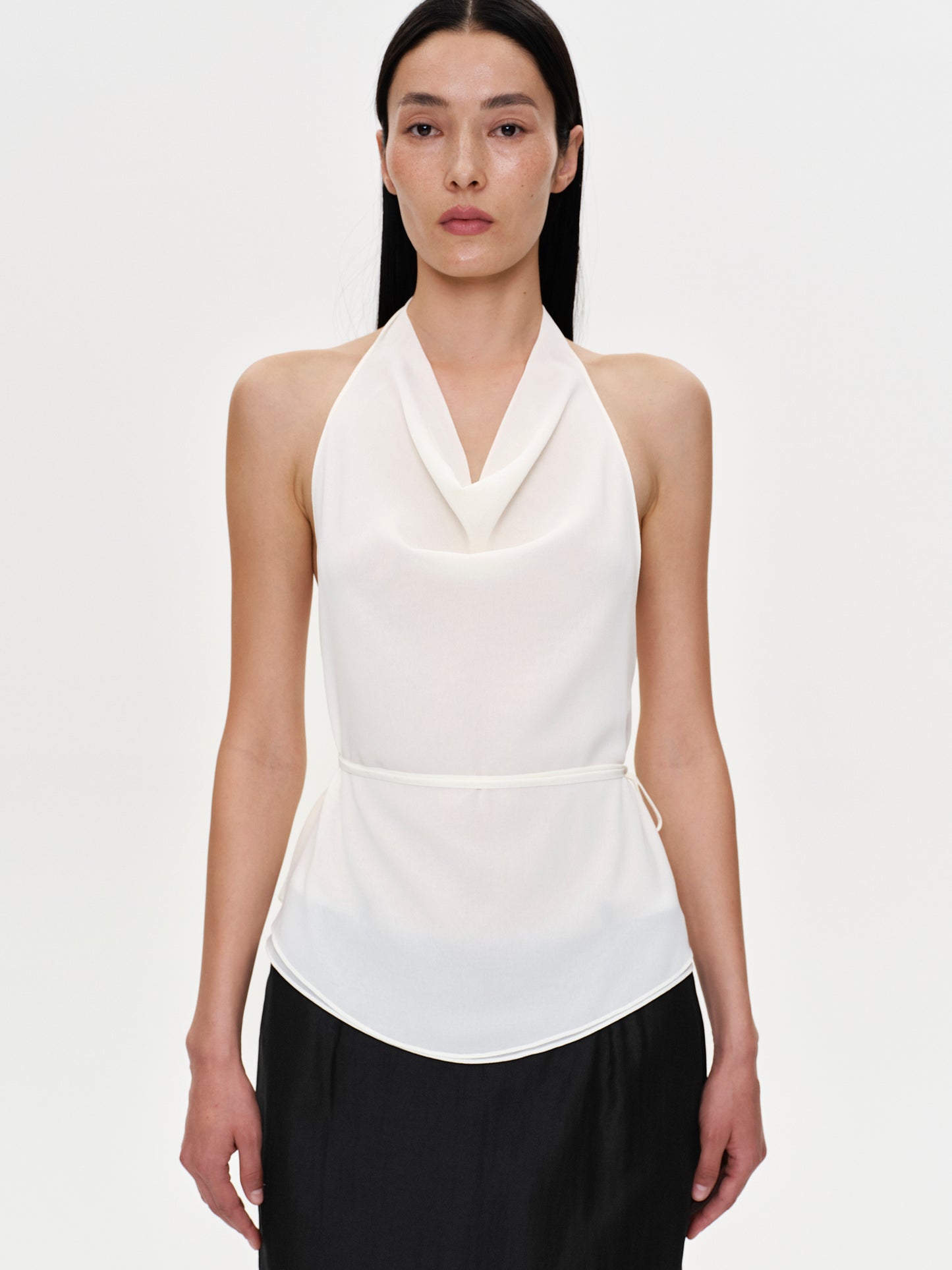 Backless Cowl Neck Top, Ivory Chiffon