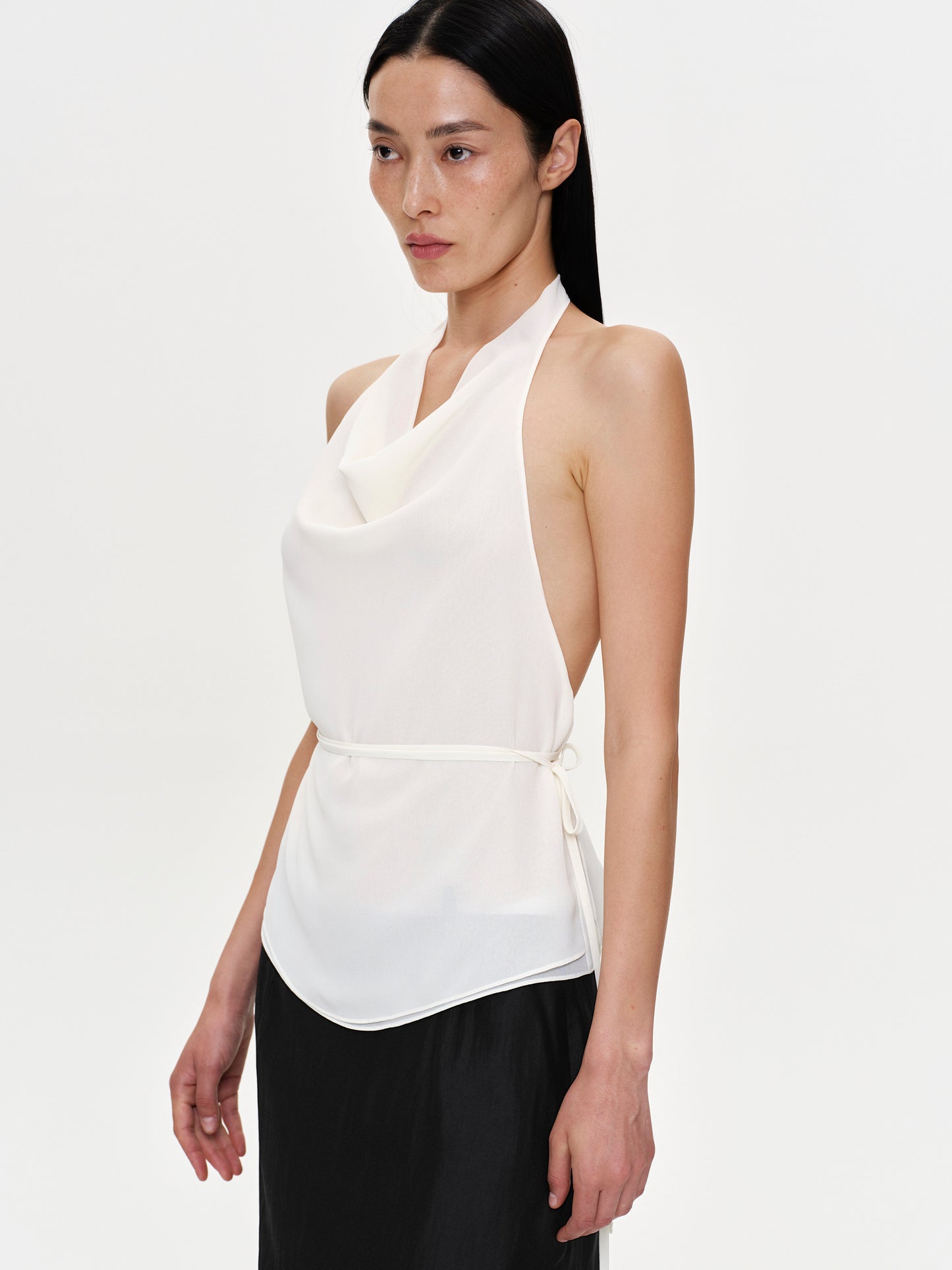 Backless Cowl Neck Top, Ivory Chiffon