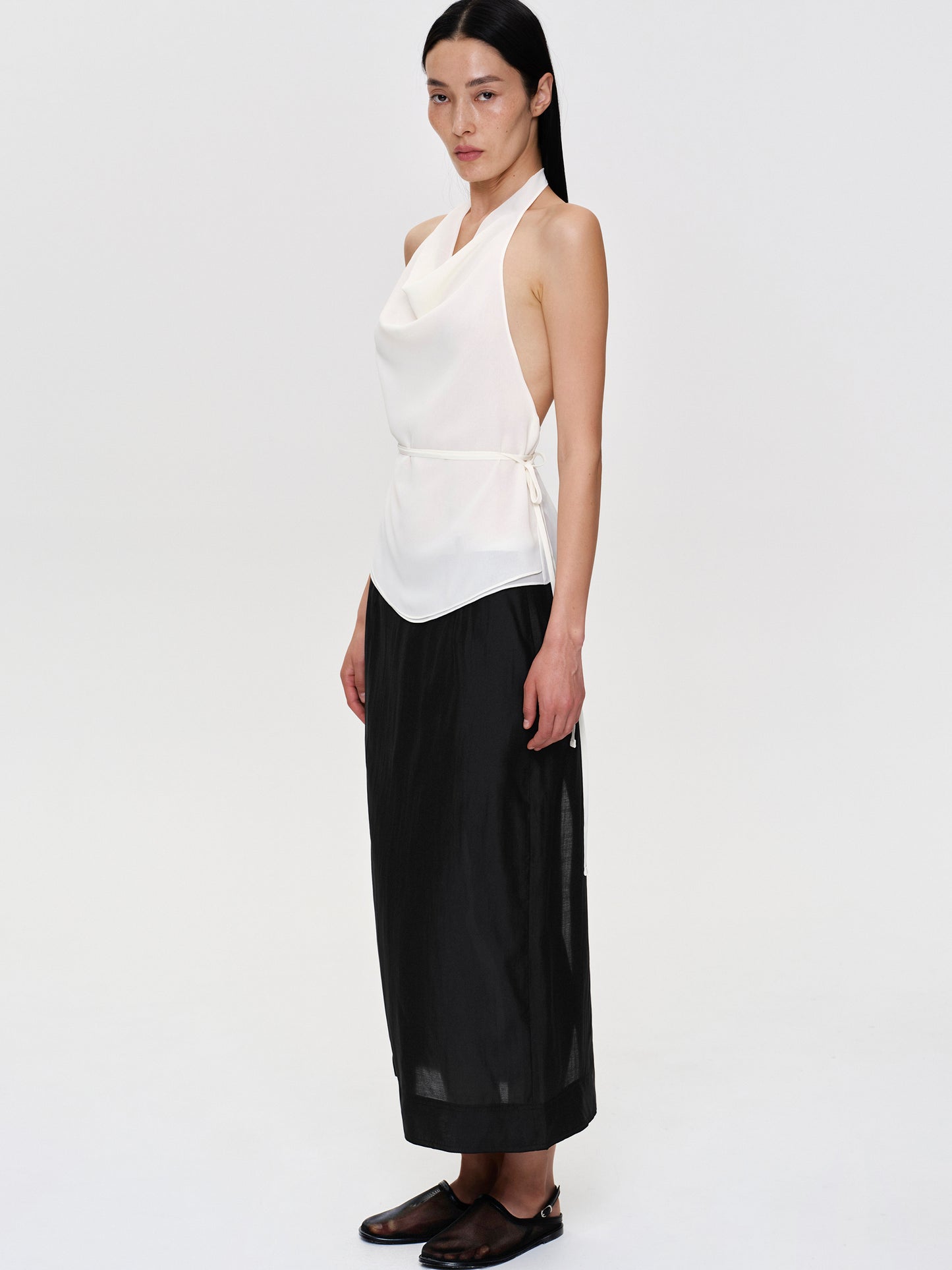 Backless Cowl Neck Top, Ivory Chiffon