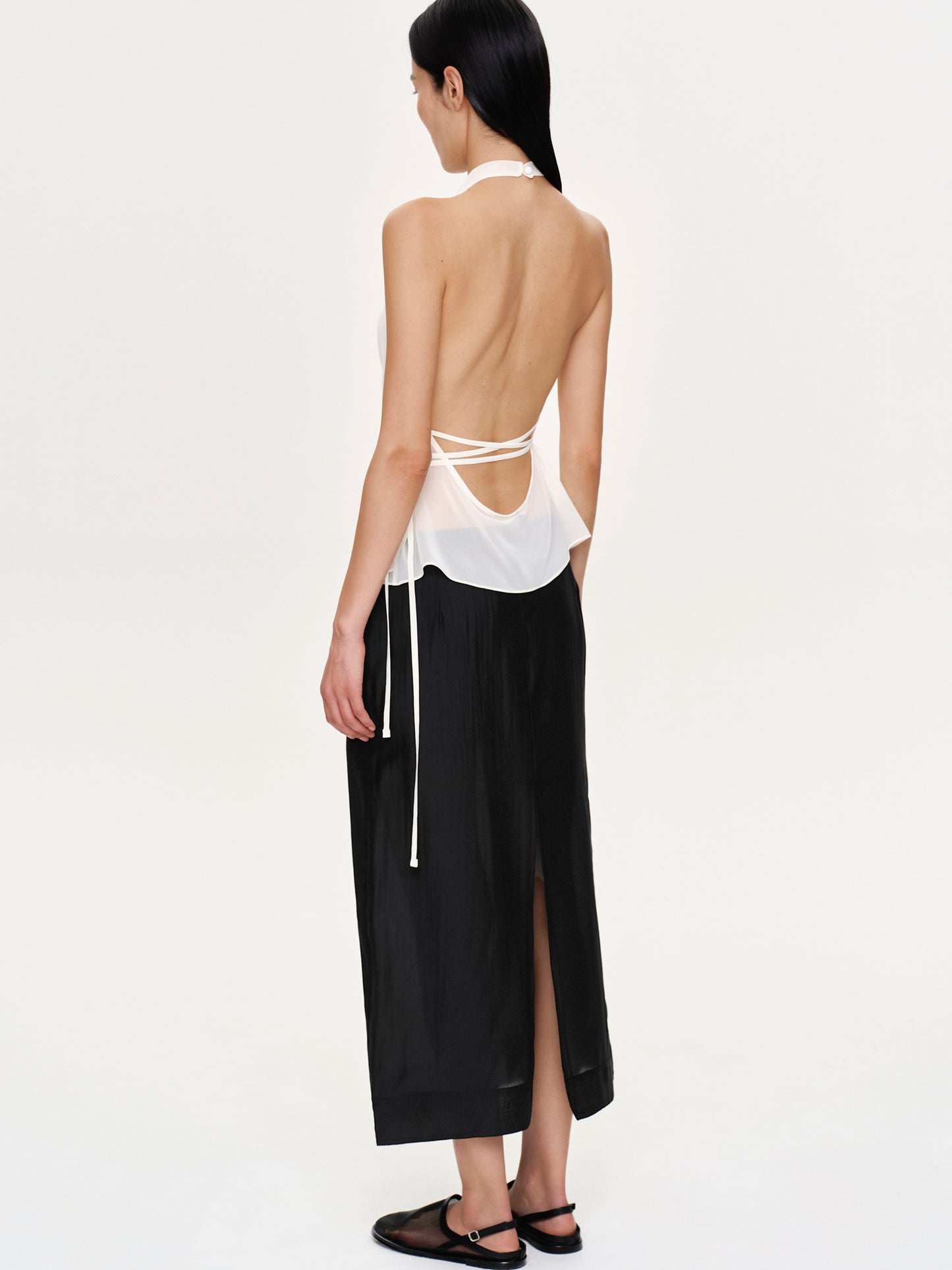 Backless Cowl Neck Top, Ivory Chiffon