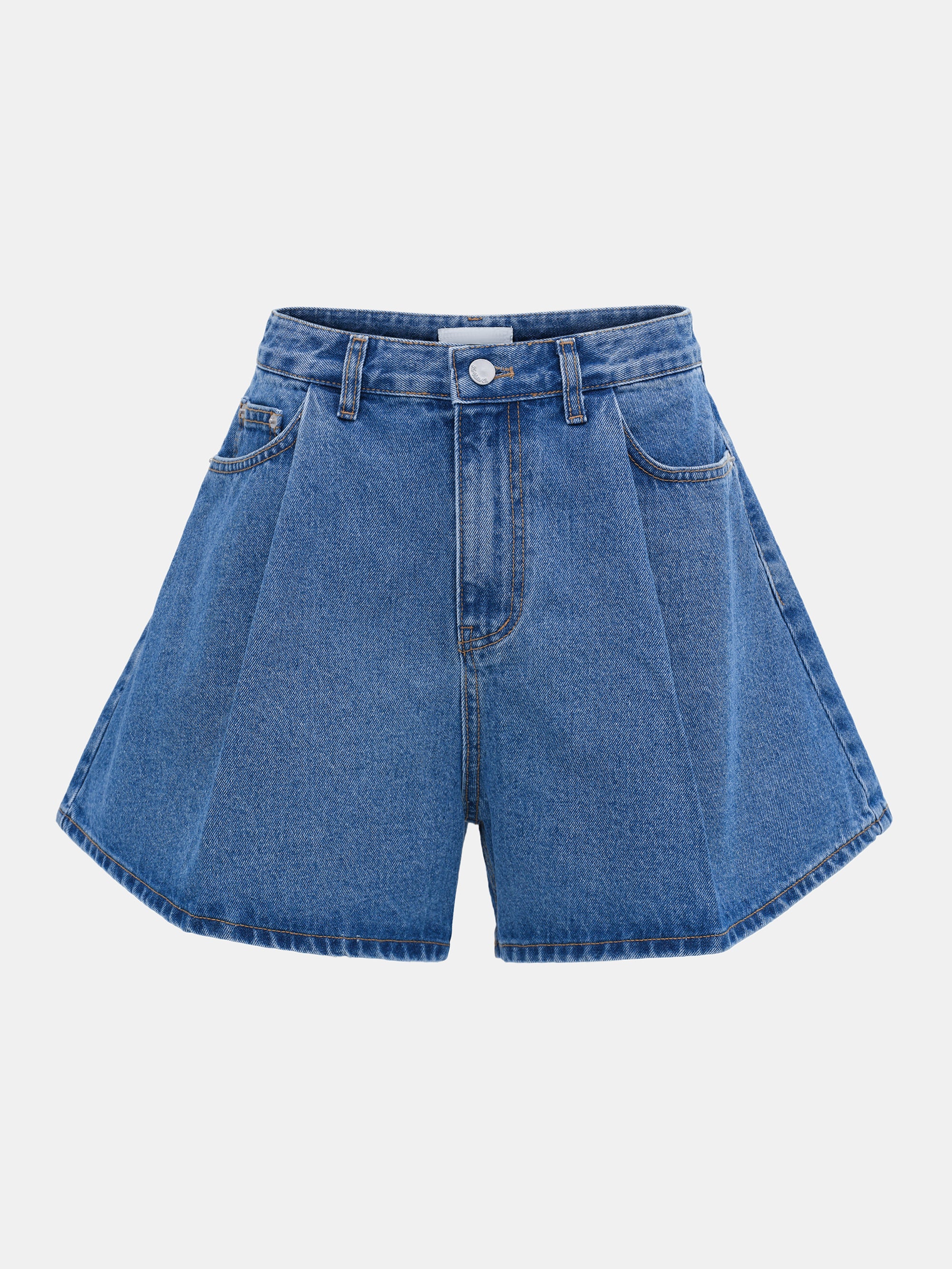 Flared Denim Shorts, Medium Blue