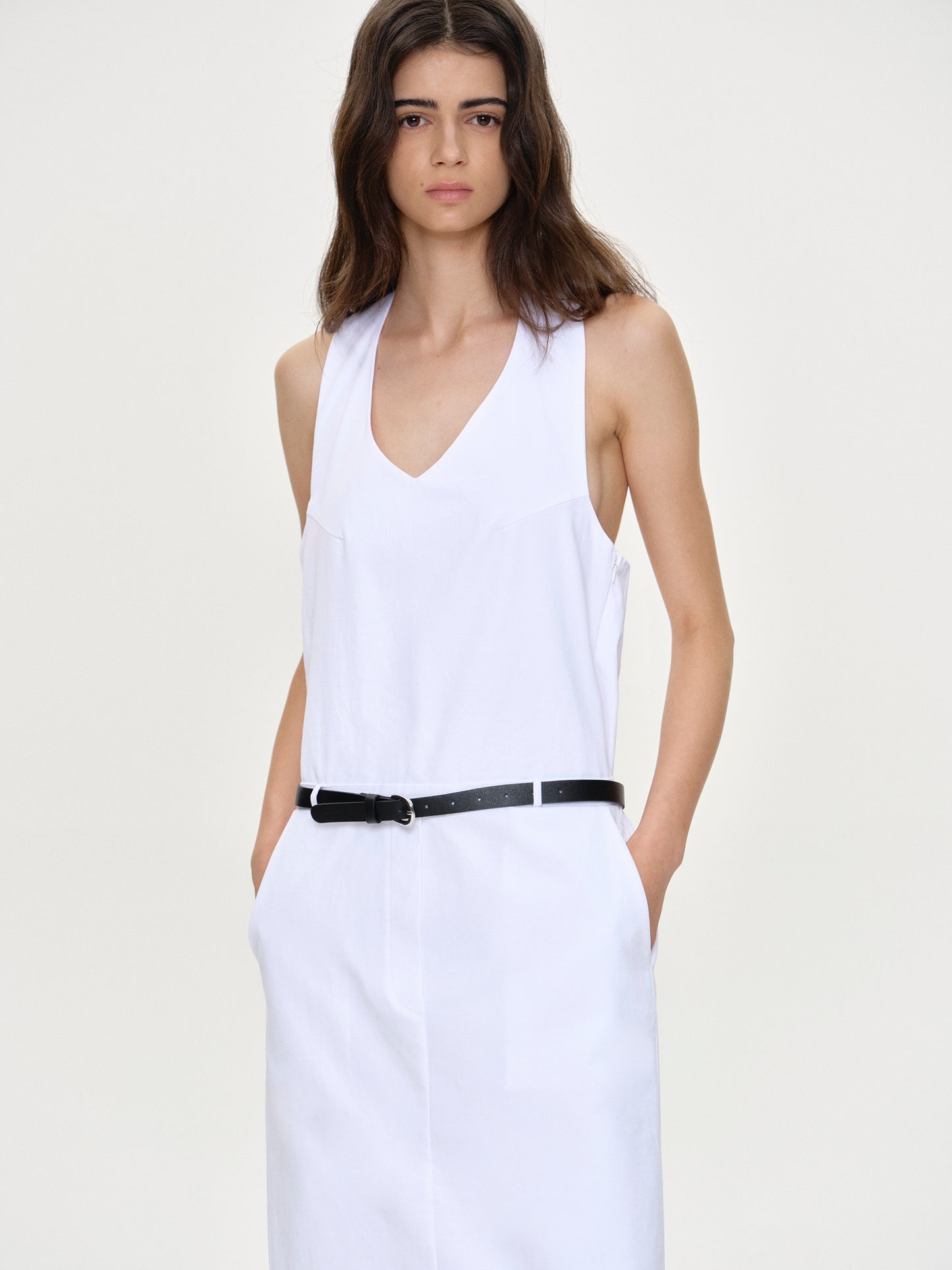 Belted Linen Dress, White