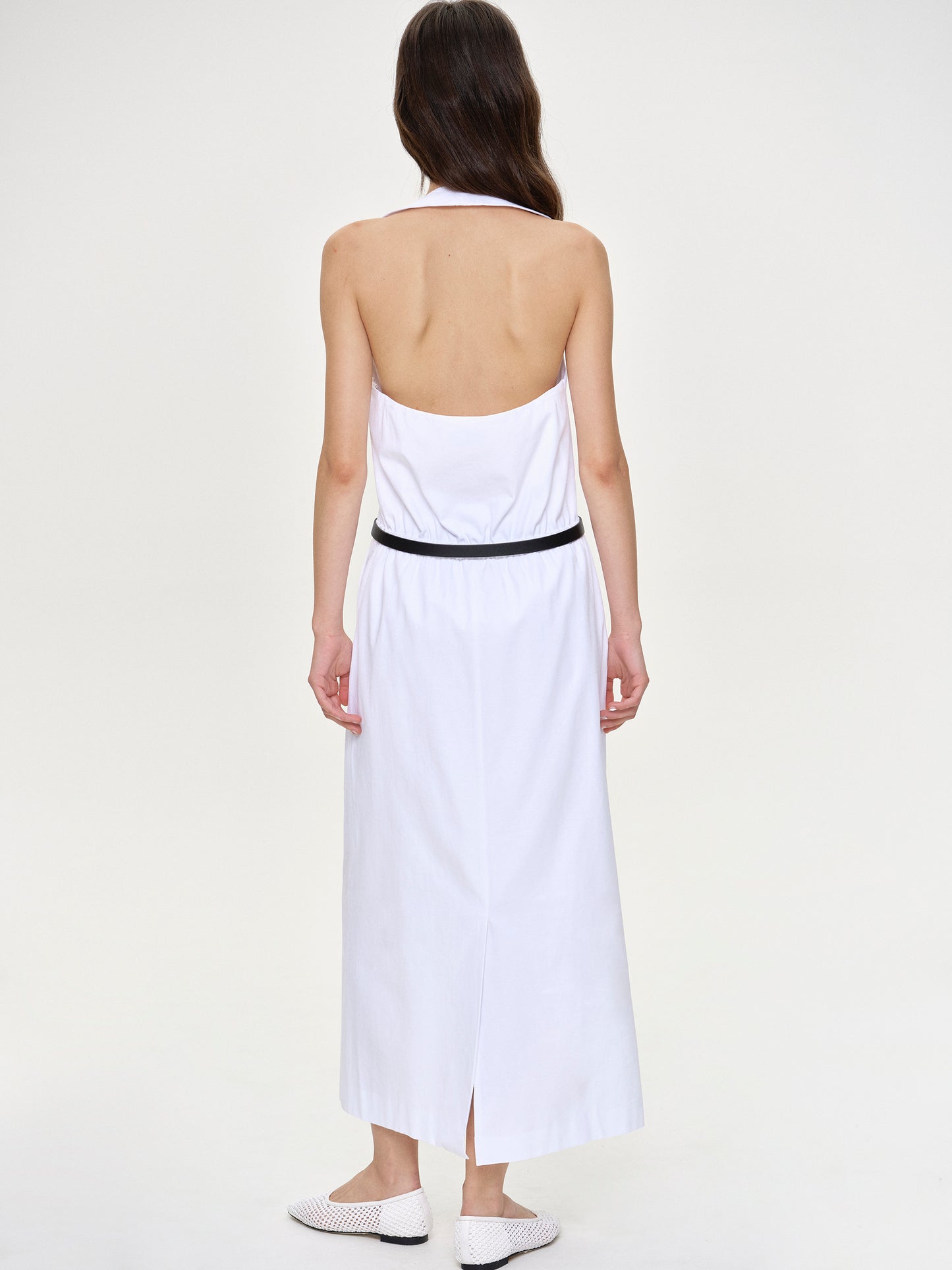 Belted Linen Dress, White