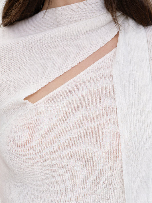 Slashed Knit Top, White