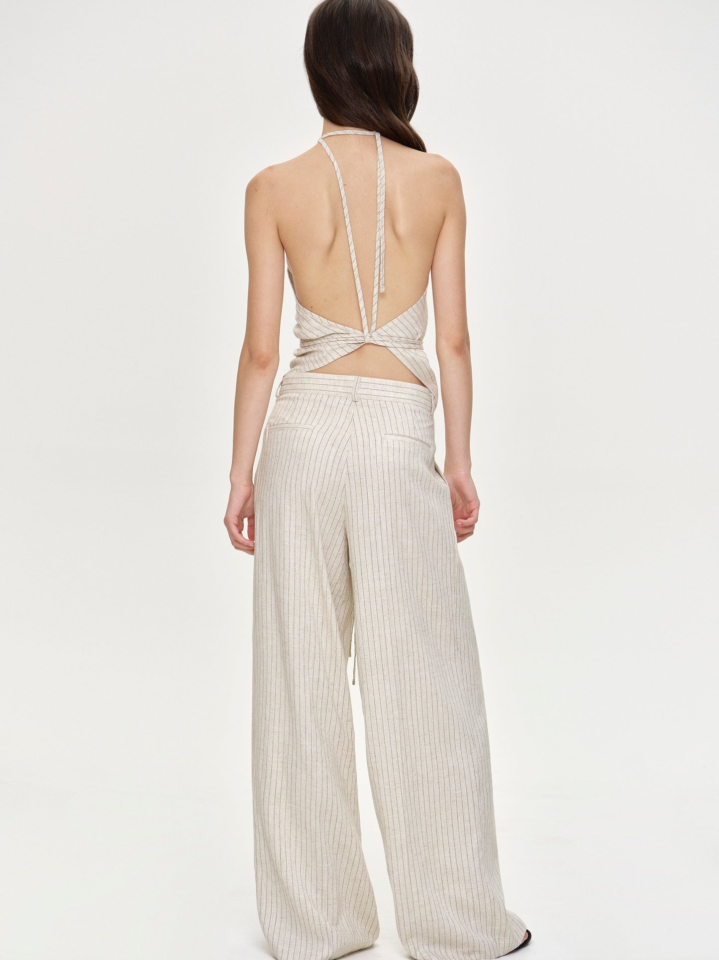 Paolore Linen Trousers, Beige Stripe