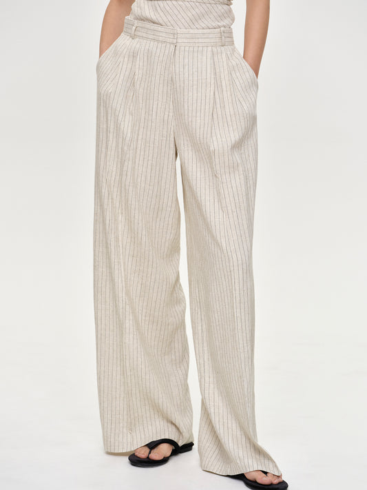 Paolore Linen Trousers, Beige Stripe