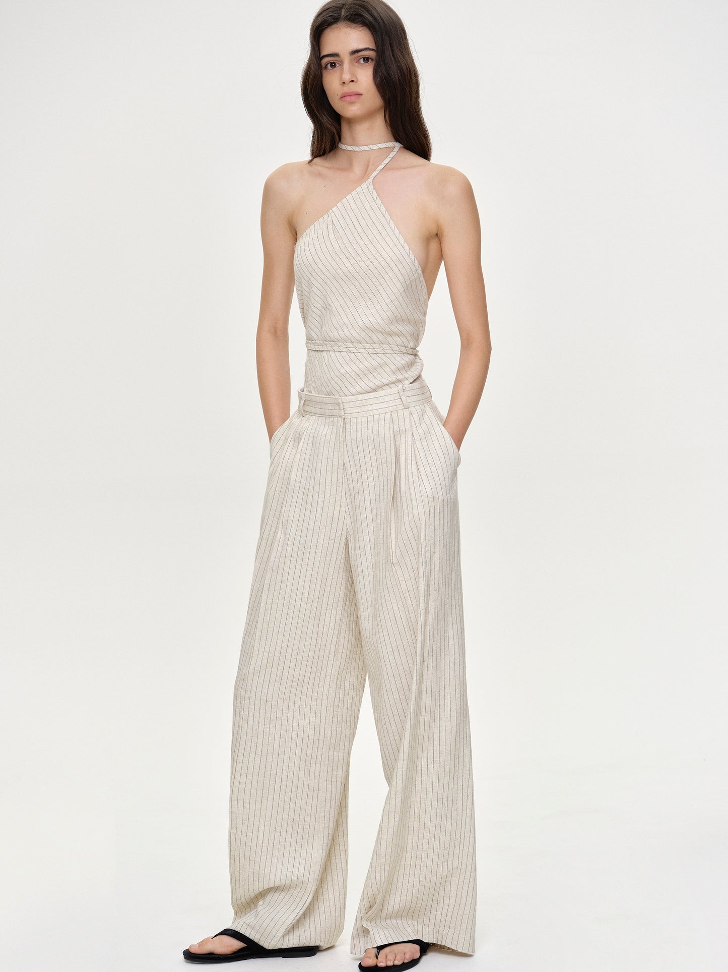 Paolore Linen Trousers, Beige Stripe