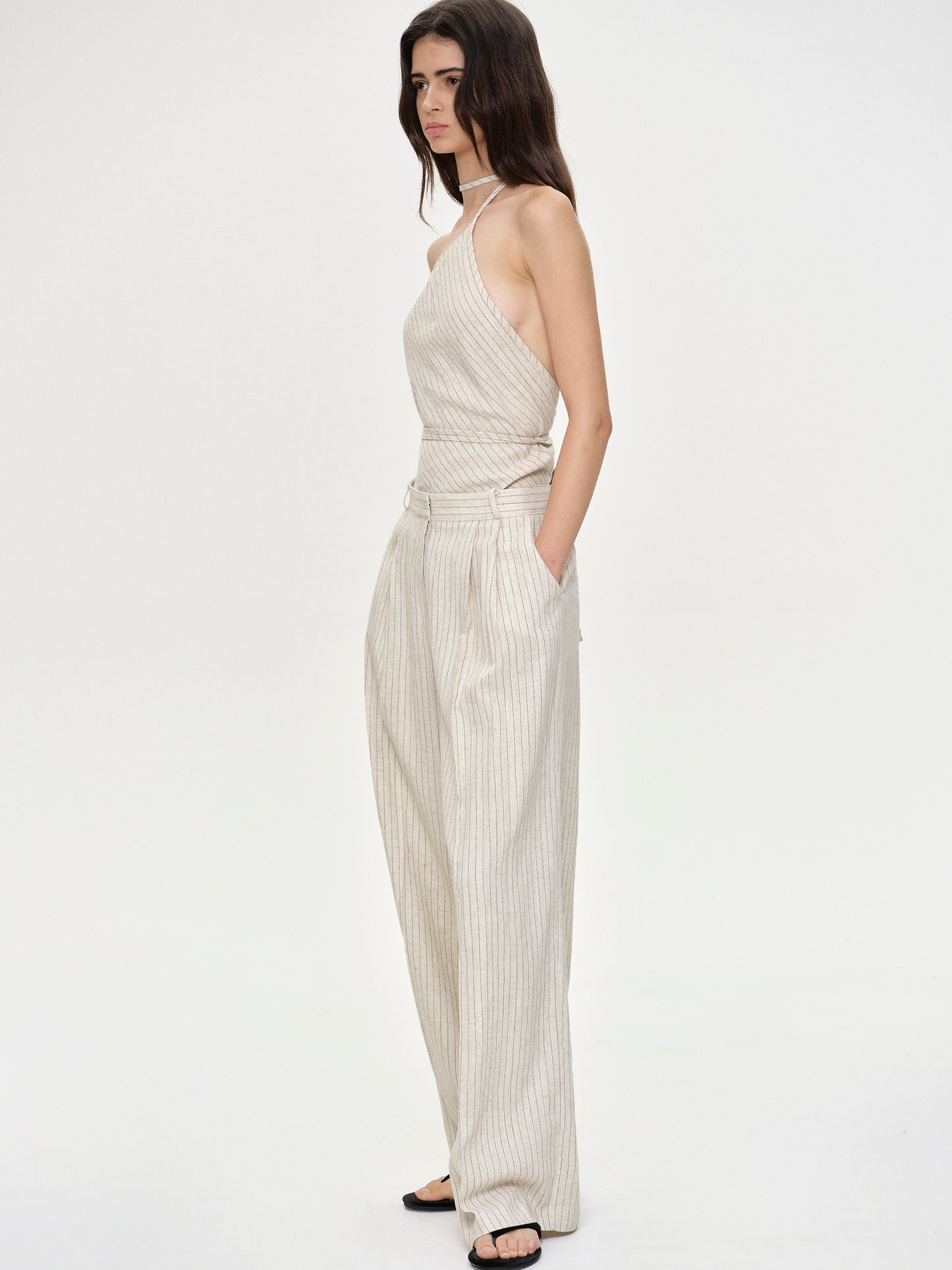 Paolore Linen Trousers, Beige Stripe