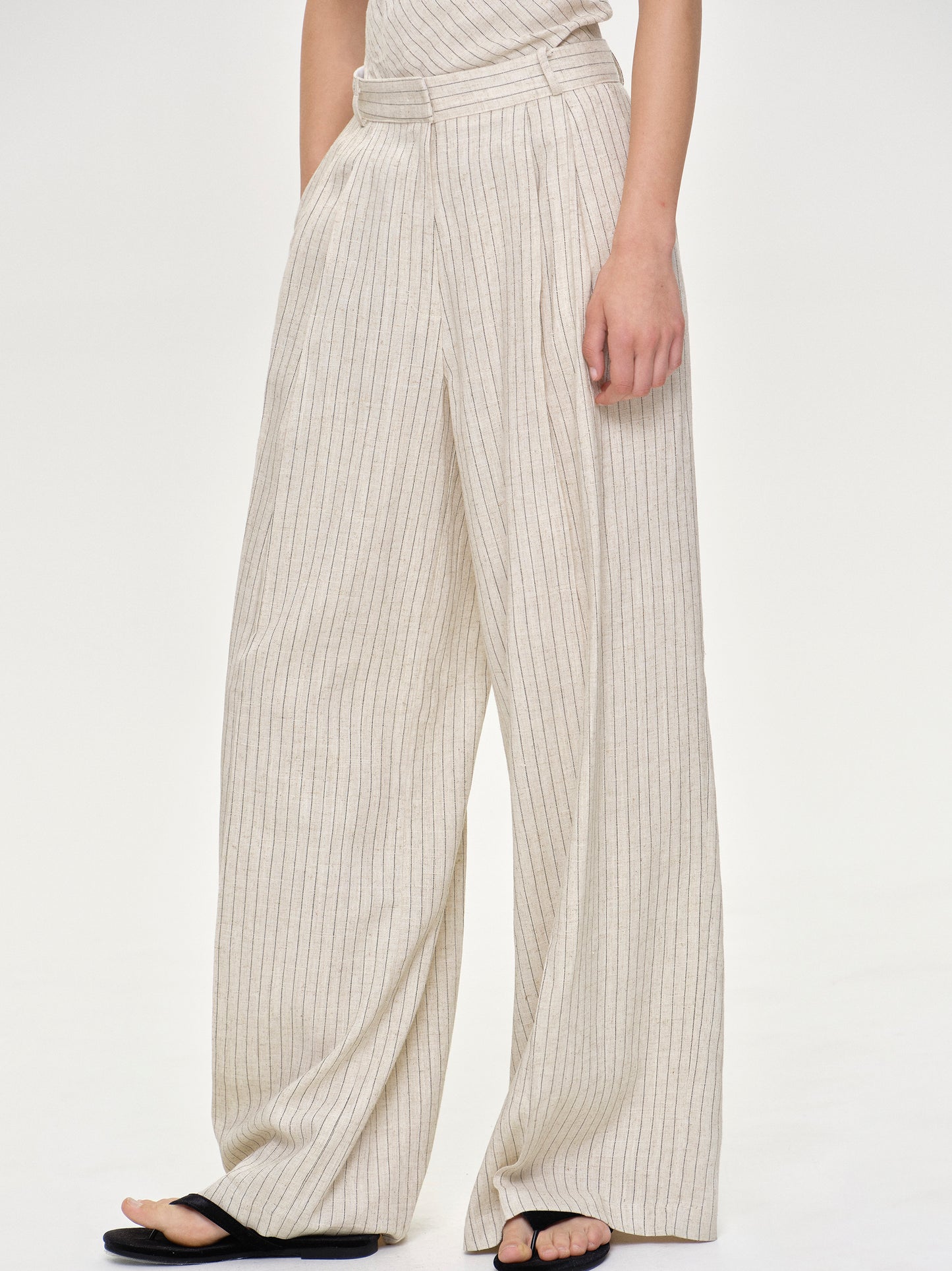 Paolore Linen Trousers, Beige Stripe