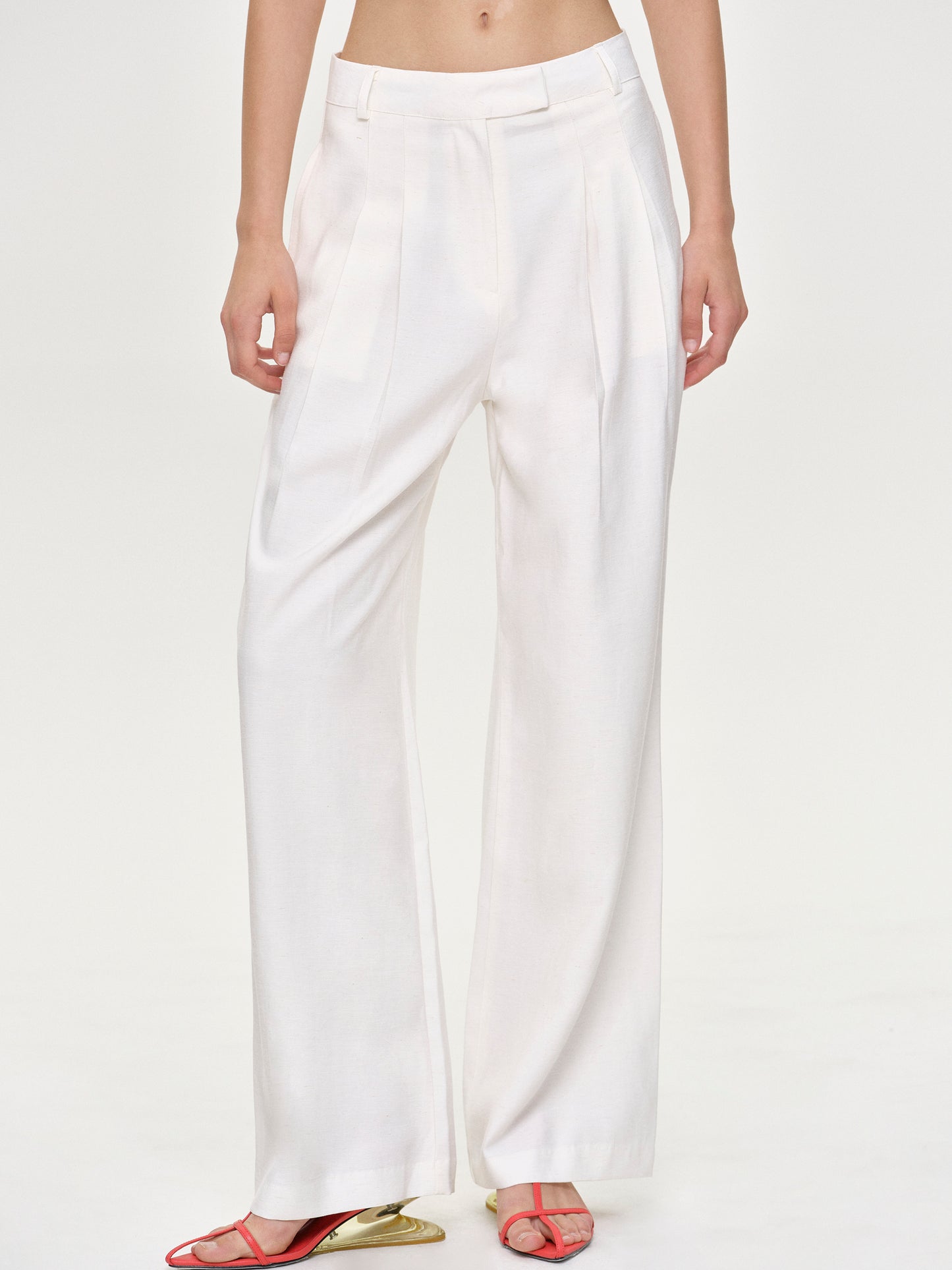 Pintuck Linen Trousers, Ivory
