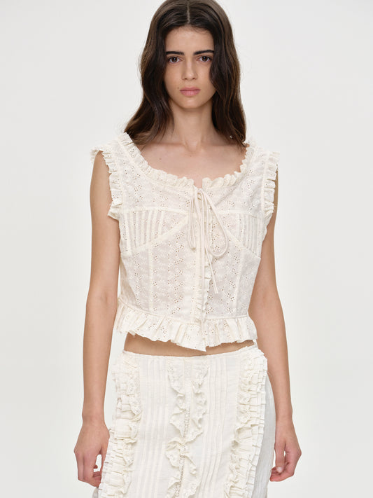 Broderie Anglaise Croset Top, Natural