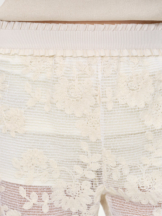 Lace Crochet Flared Pants, Ivory