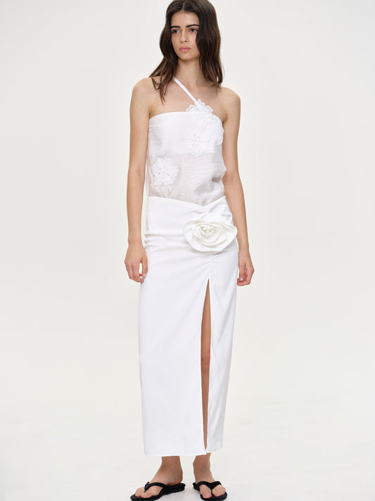 (Pre-order) Rose Slit Midi Skirt, White