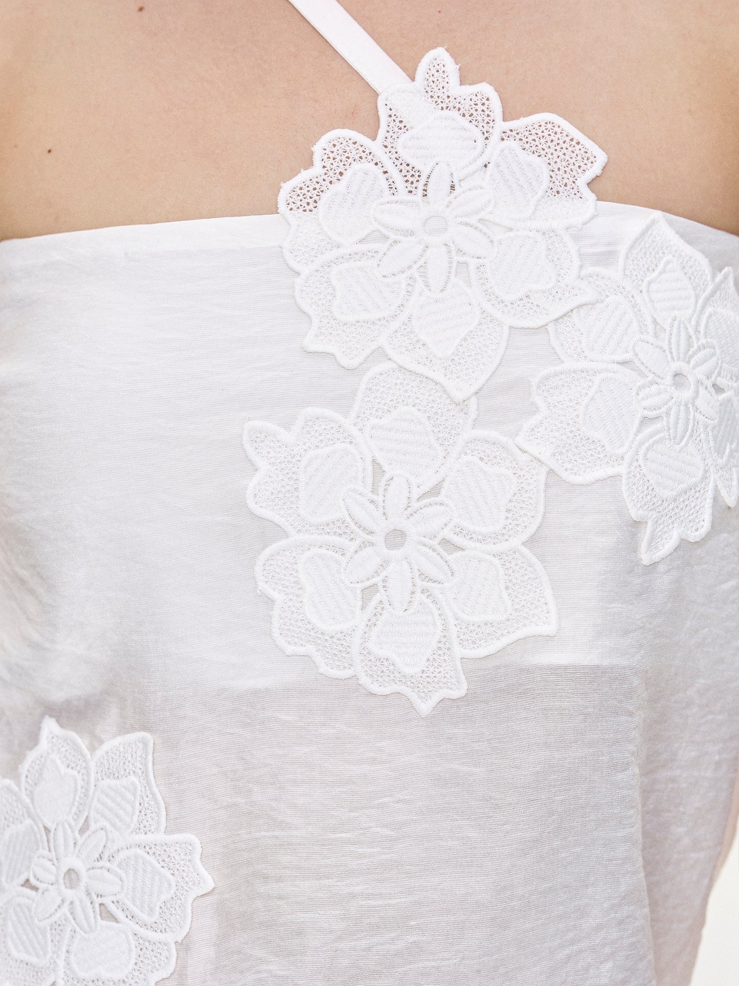 Botanical Guipure Lace Top, White
