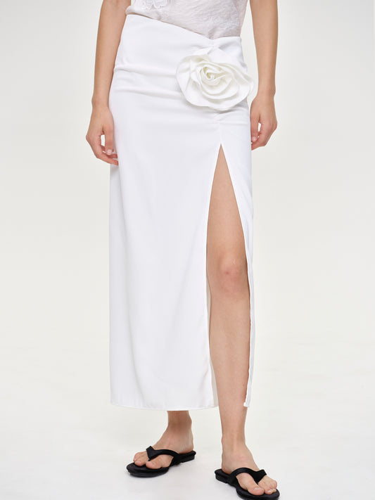 (Pre-order) Rose Slit Midi Skirt, White