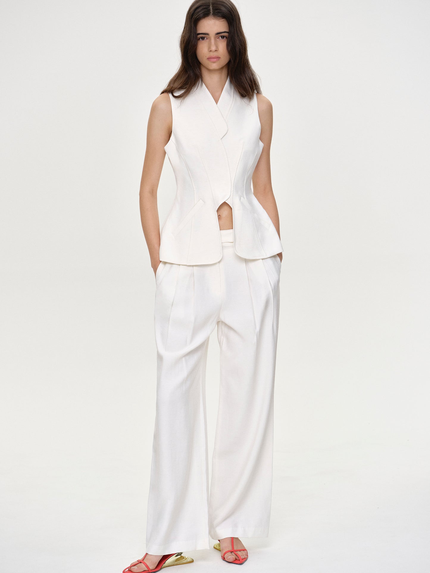Pintuck Linen Trousers, Ivory