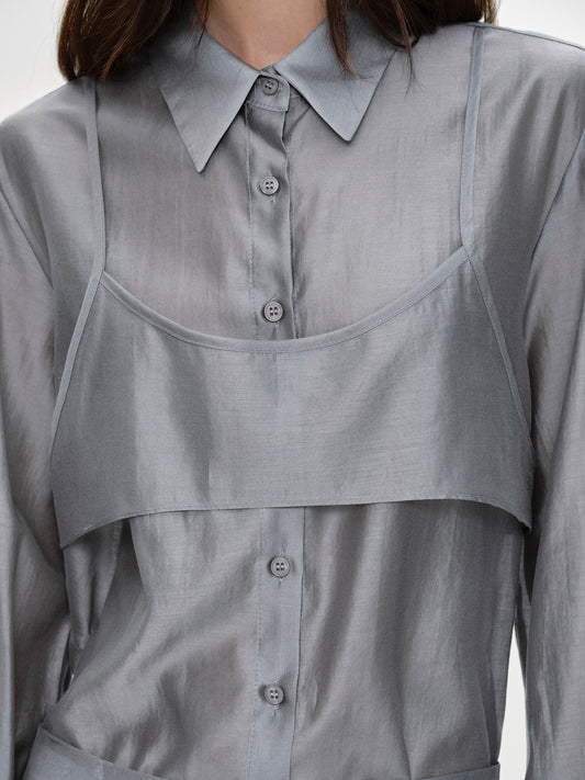 Semi-Sheer Layered Shirt, Pewter