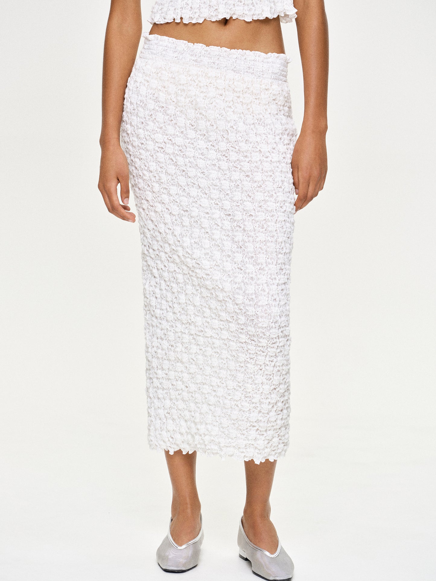 (Pre-order) Karlie Smocked Gauze Skirt, White