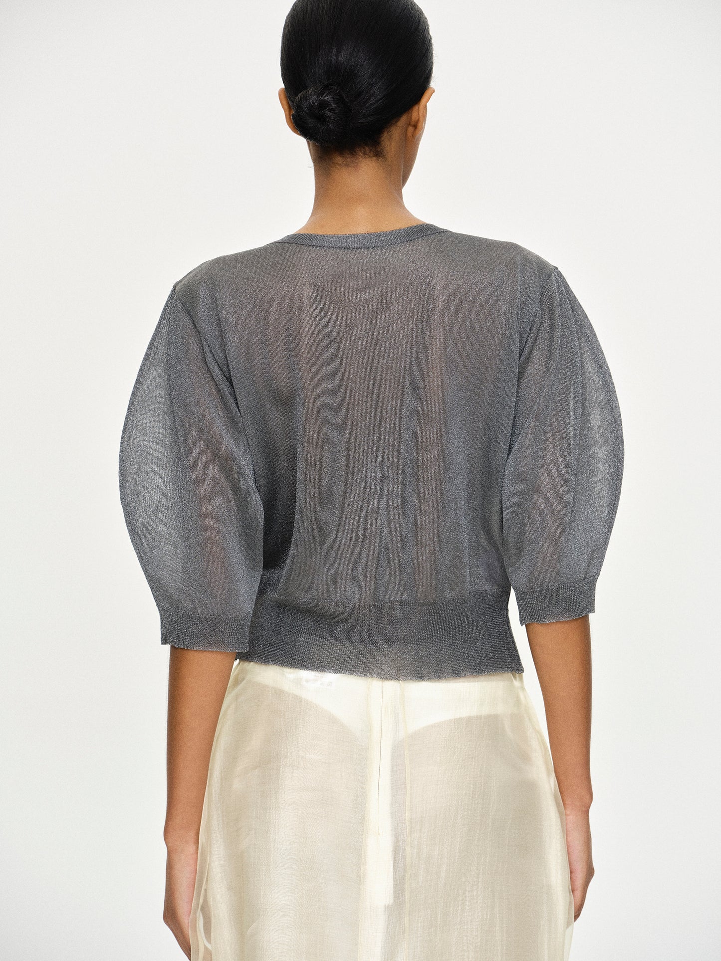 Veiled Knit Blouse, Grey