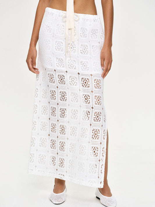 Crochet Drawstring Skirt, White
