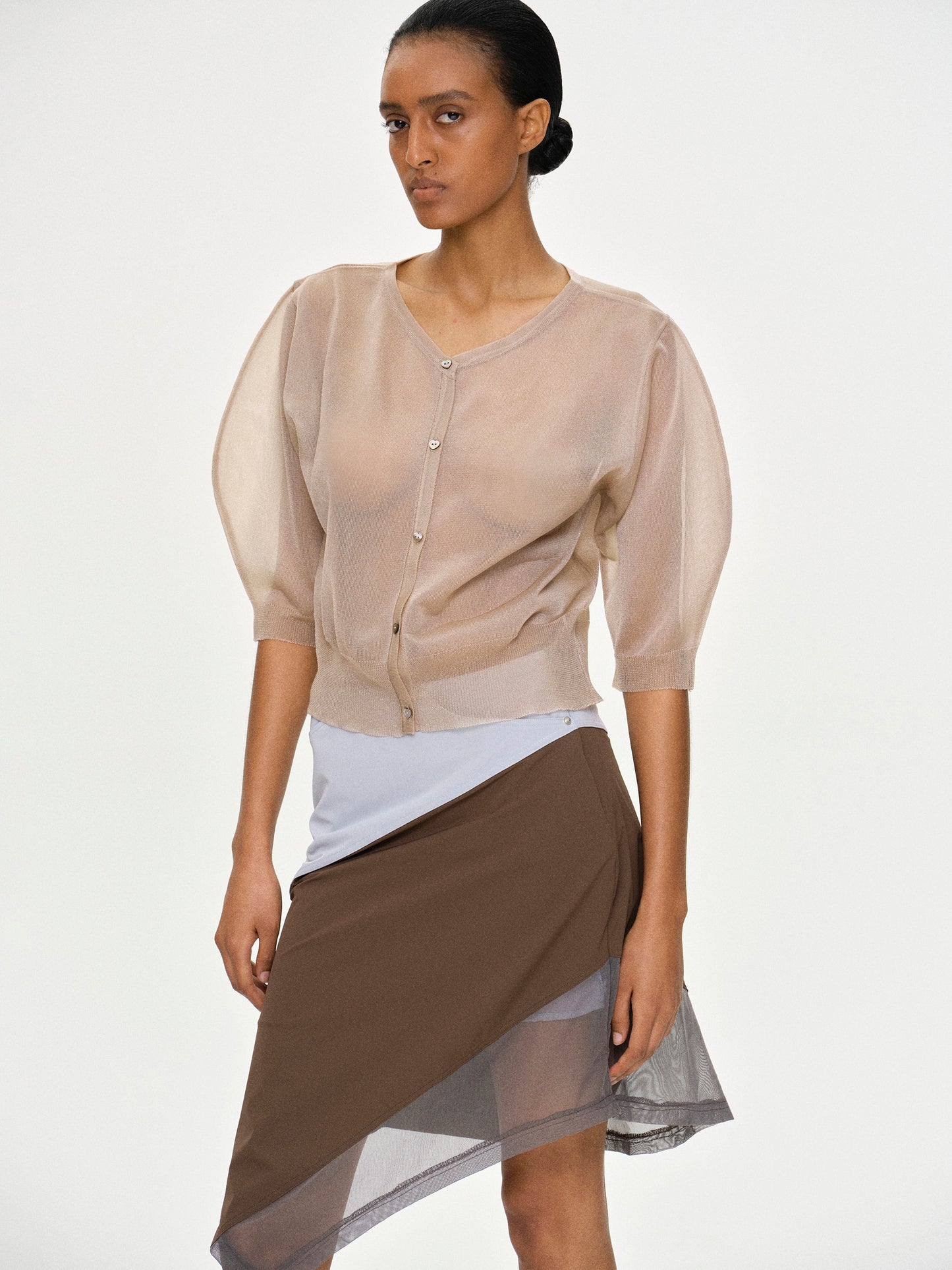 Veiled Knit Blouse, Nude