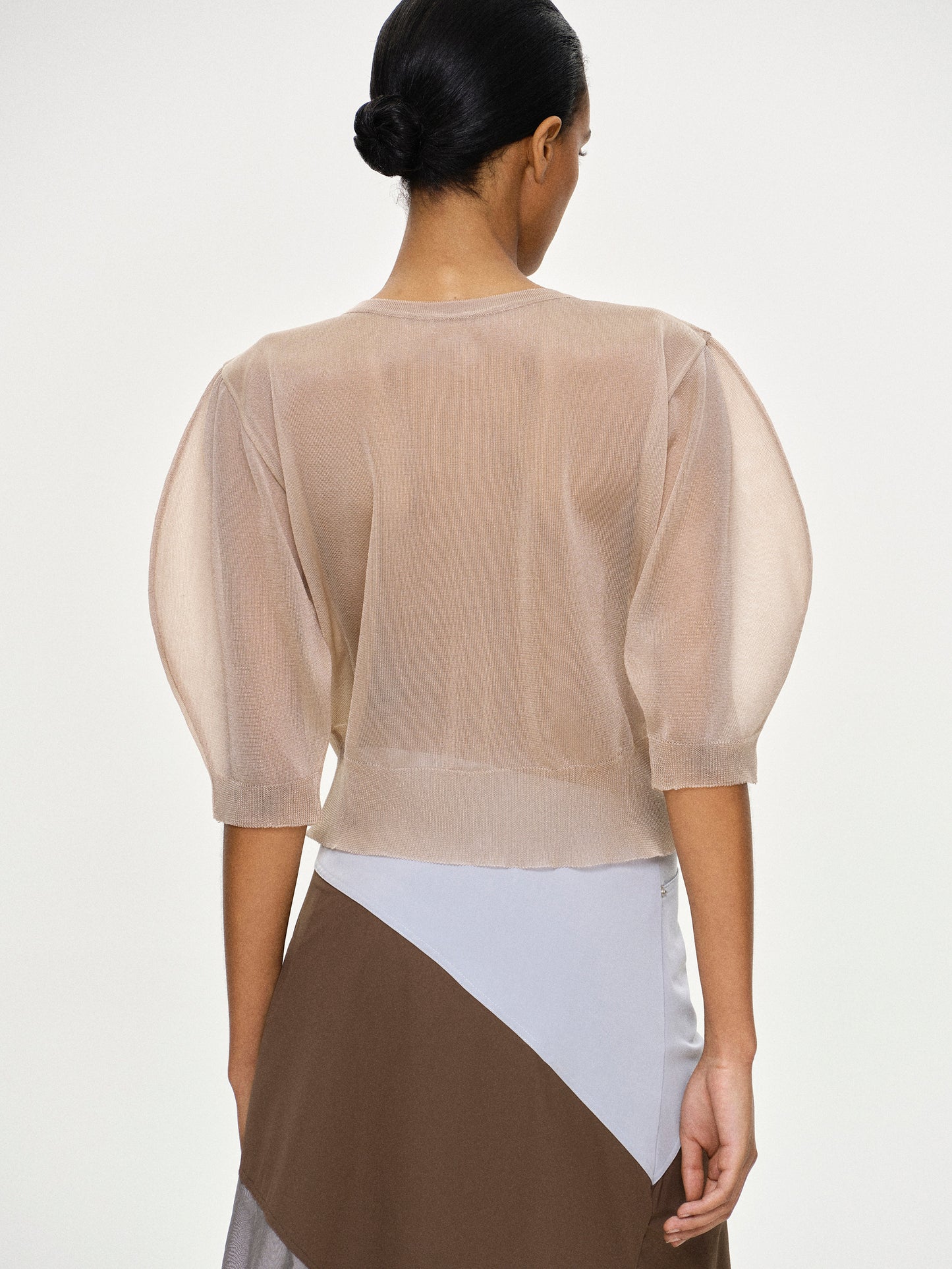 Veiled Knit Blouse, Nude