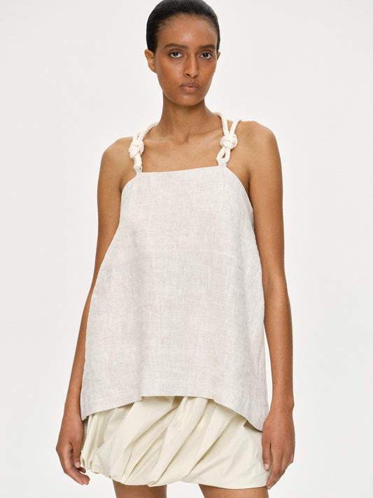 Rope-Strap Linen Top, Sand