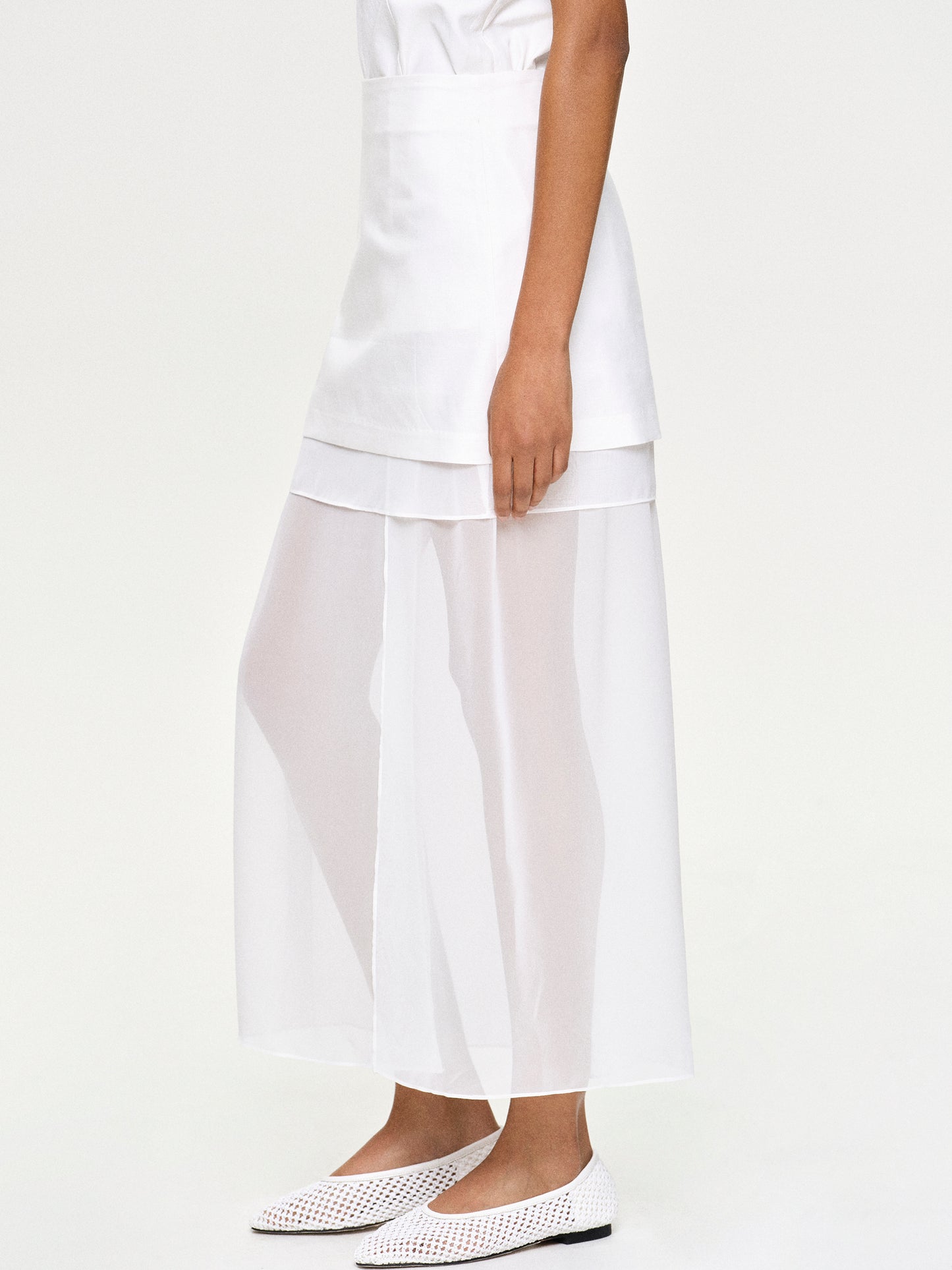 Double Slit Sheer Skirt, White