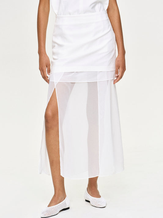 Double Slit Sheer Skirt, White