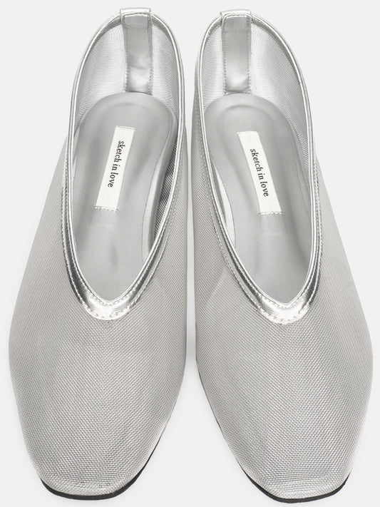 Mesh Ballerina Flats, Silver