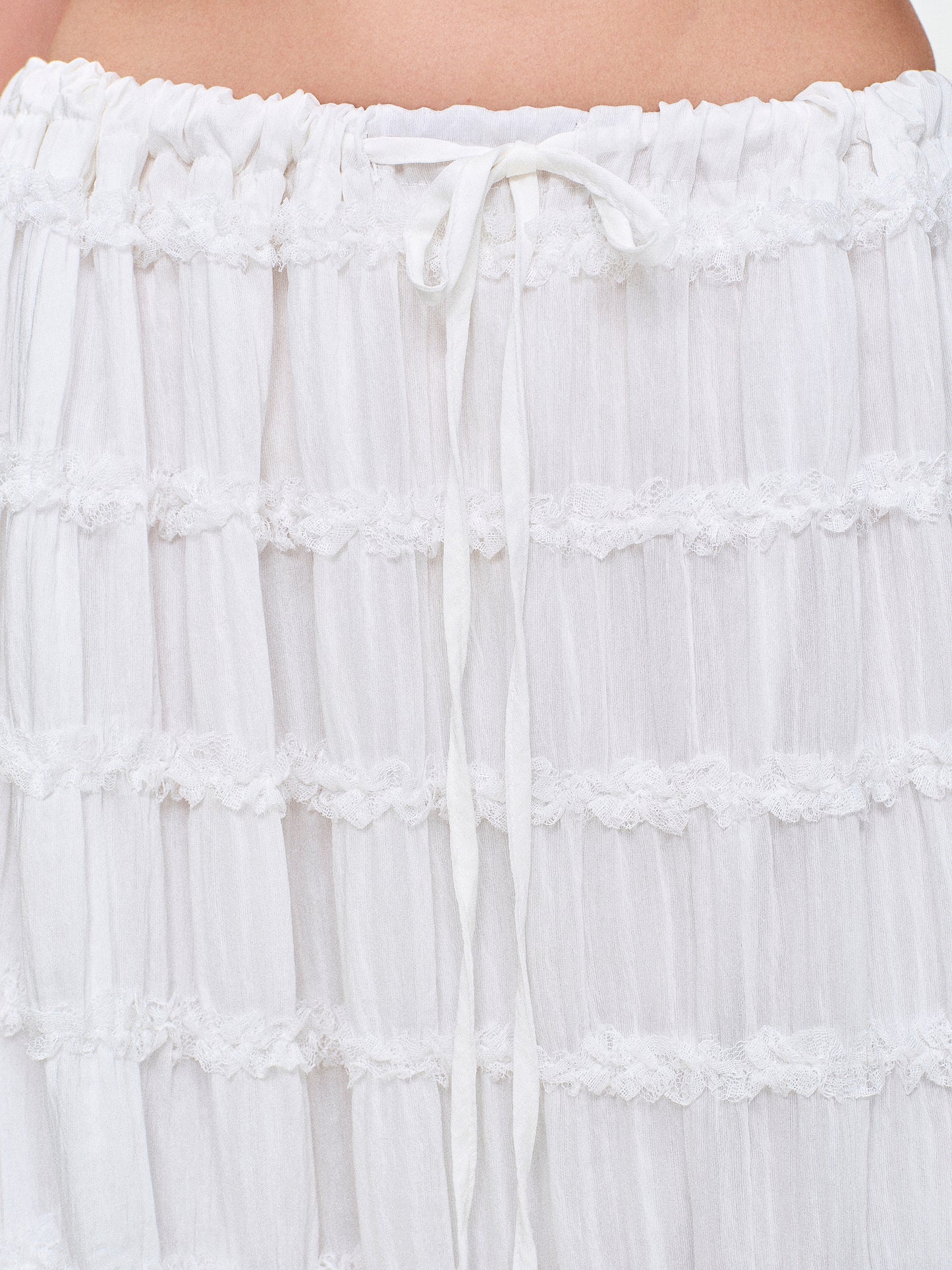 Tiered Ruffle Chiffon Maxi Skirt, White