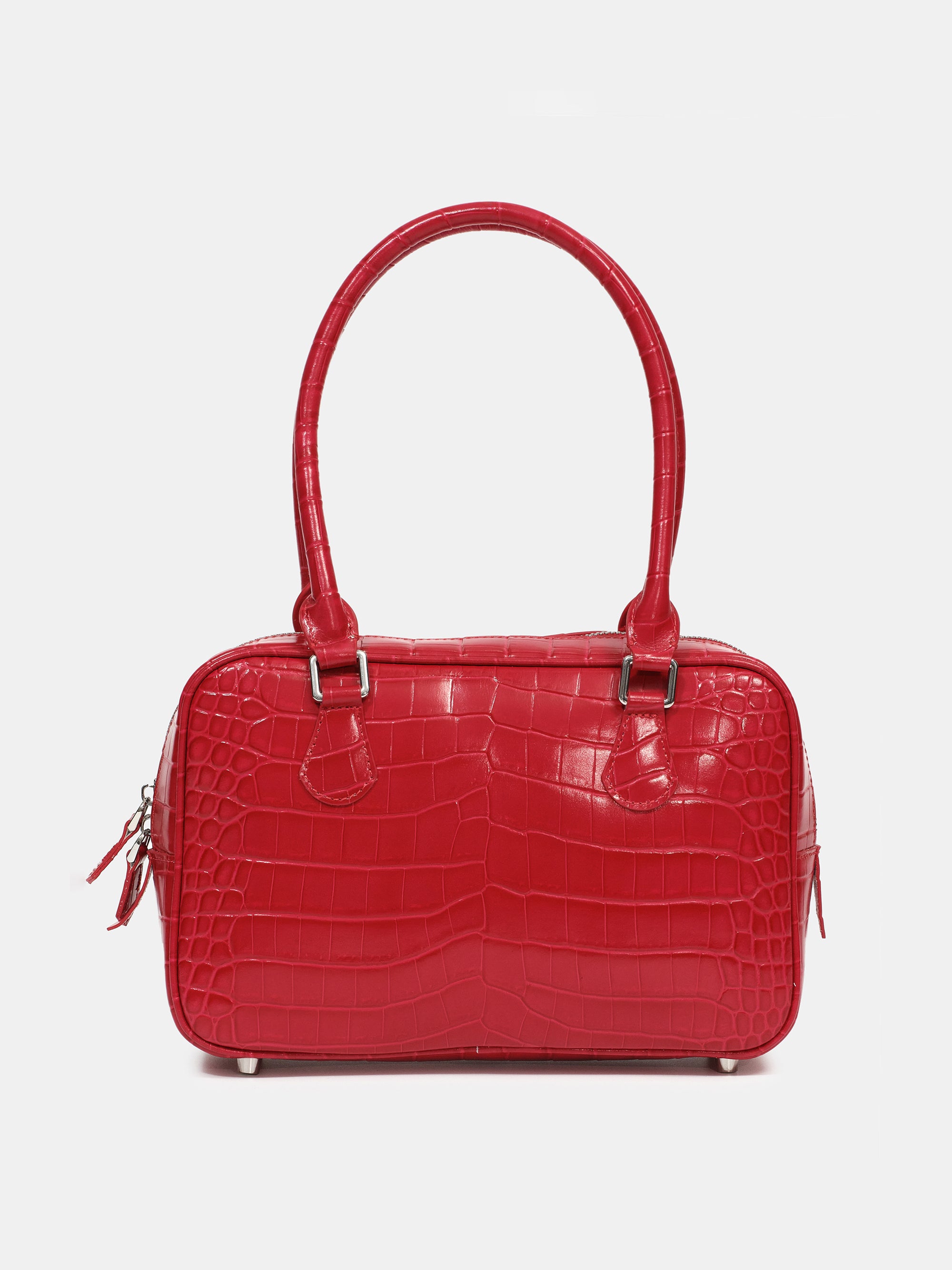 Yves Croc-embossed Leather Bag, Red