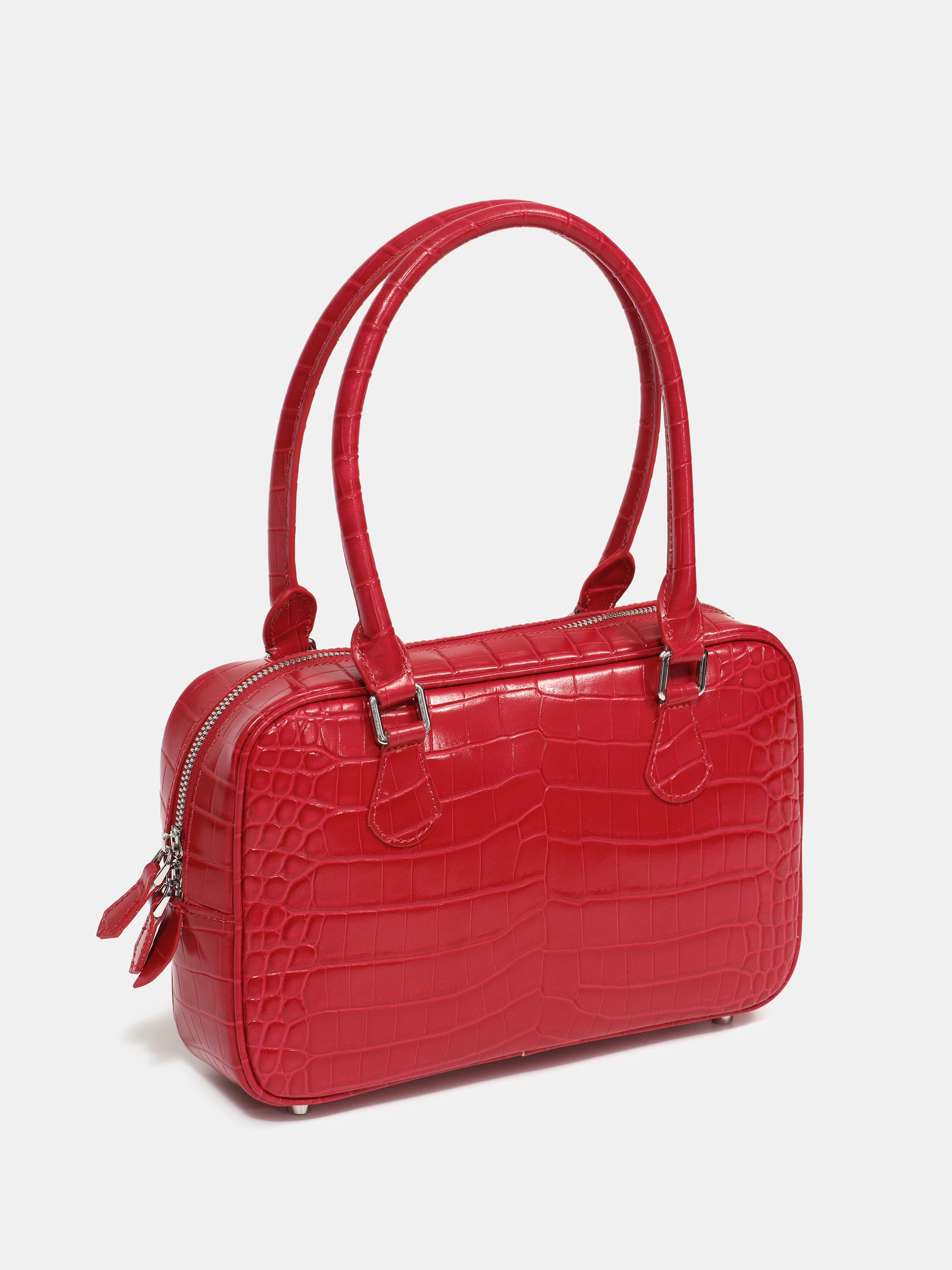 Yves Croc-embossed Leather Bag, Red