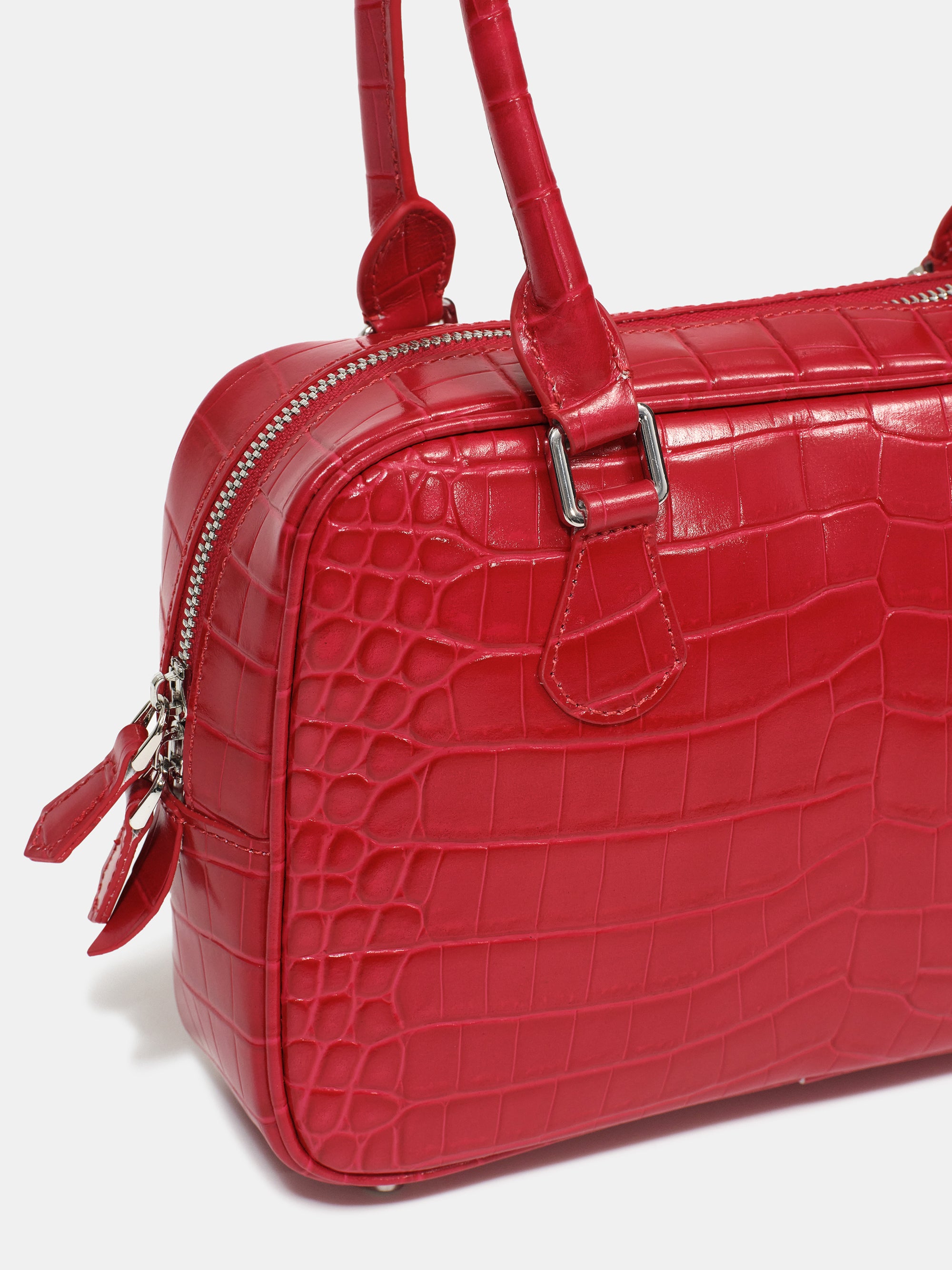 Yves Croc-embossed Leather Bag, Red