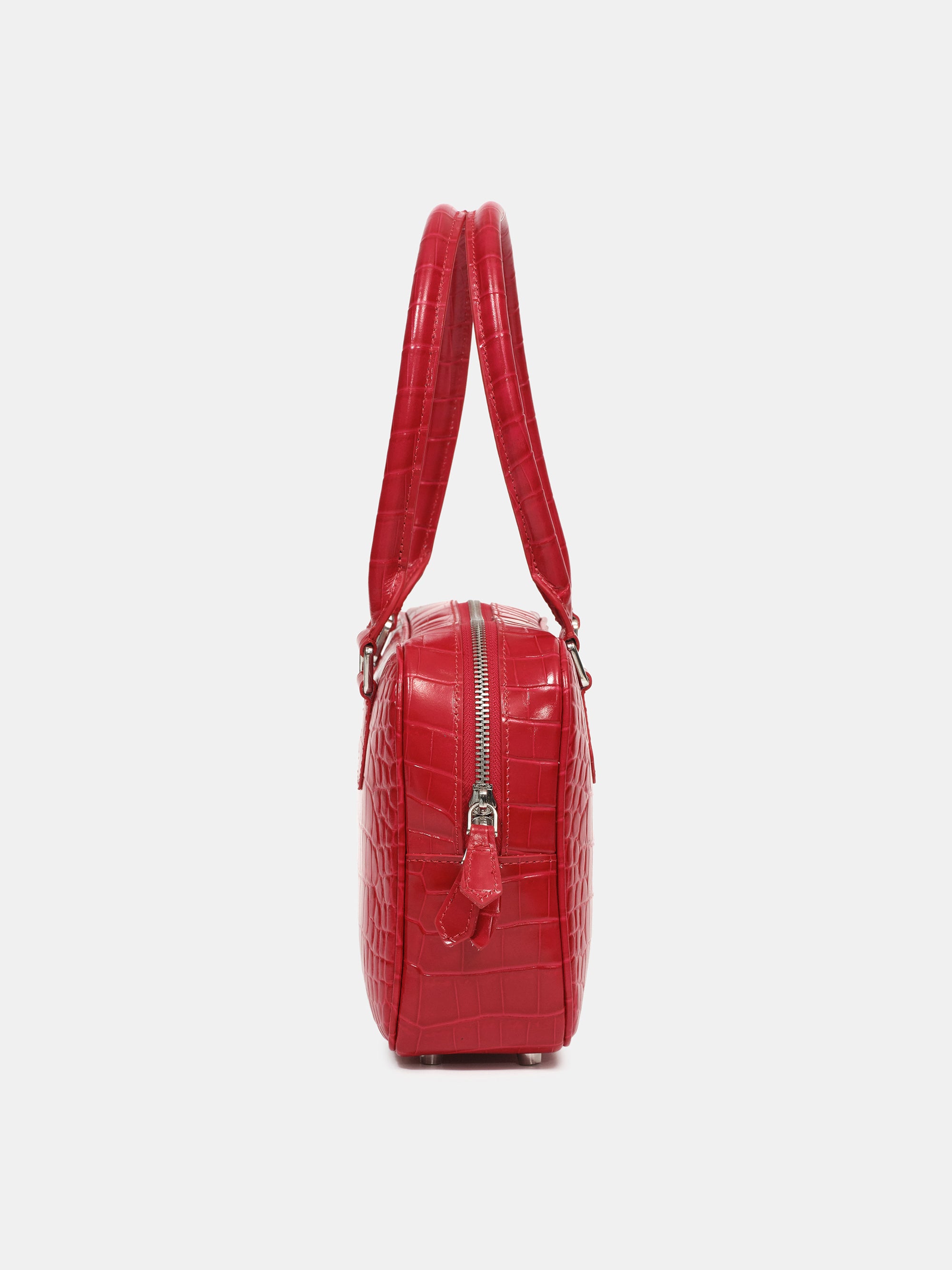 Yves Croc-embossed Leather Bag, Red