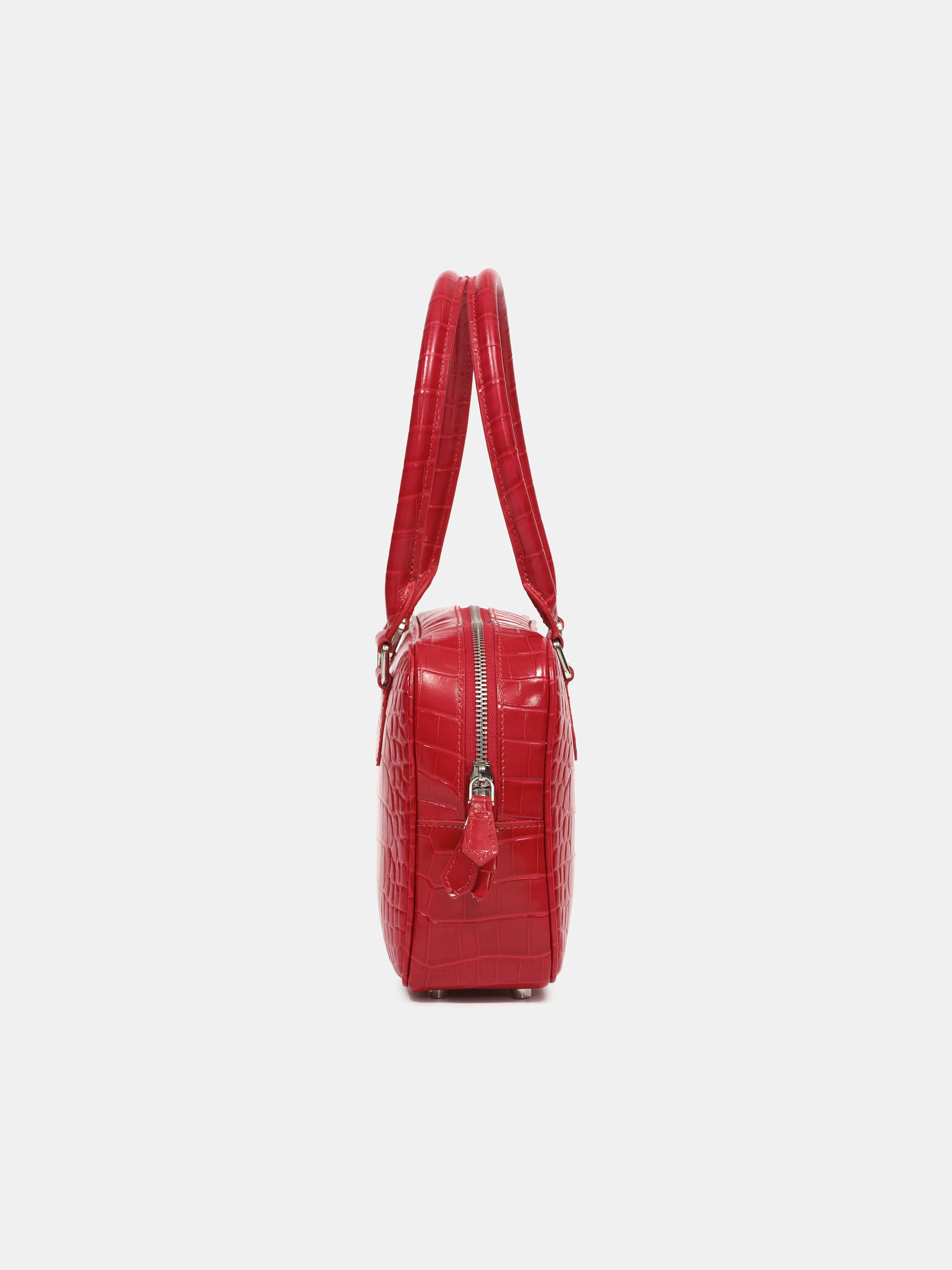 Yves Croc-embossed Leather Bag, Red
