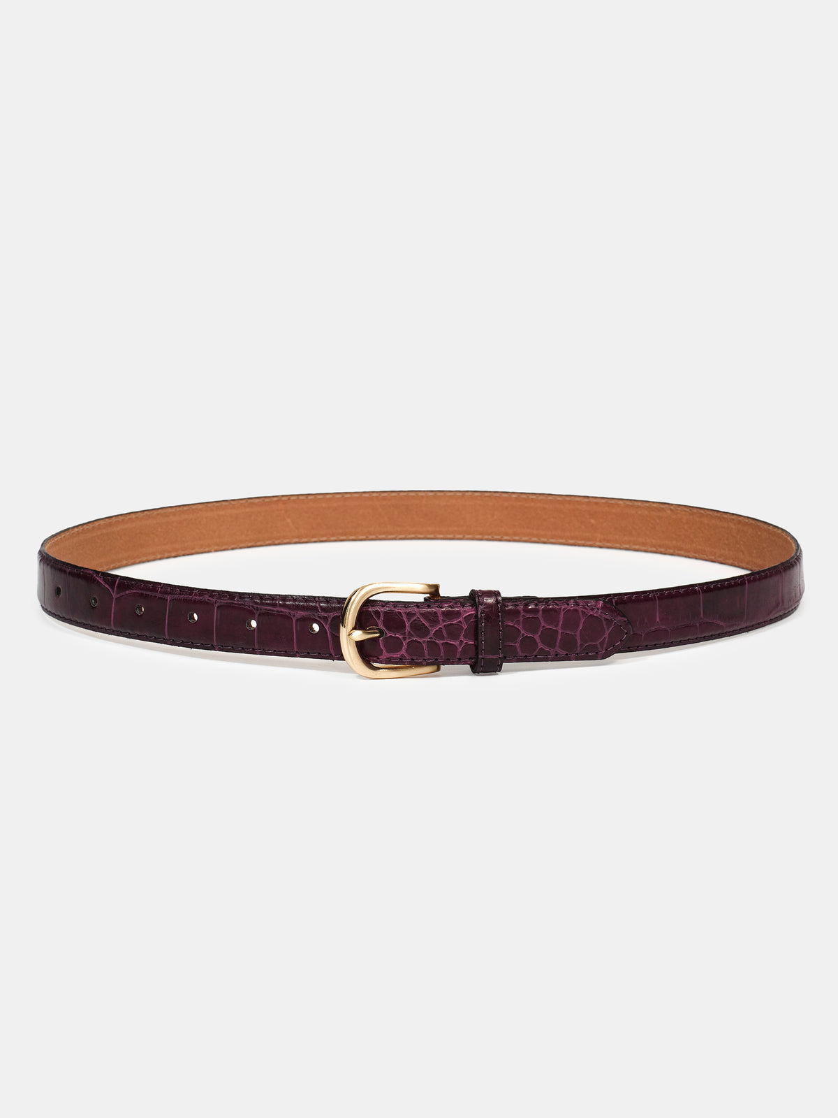 Thin Croc-Effect Belt, Mulberry
