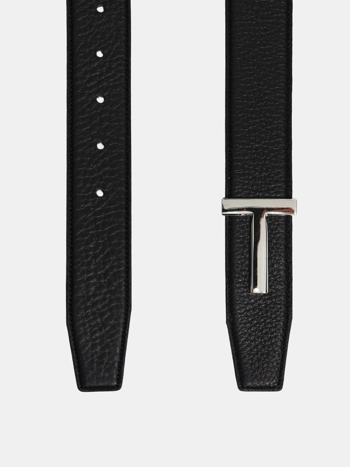 T-Buckle Leather Belt, Silver