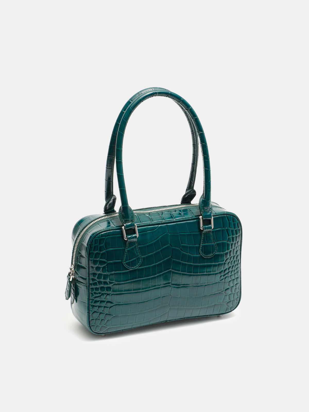 Yves Croc-embossed Leather Bag, English Green