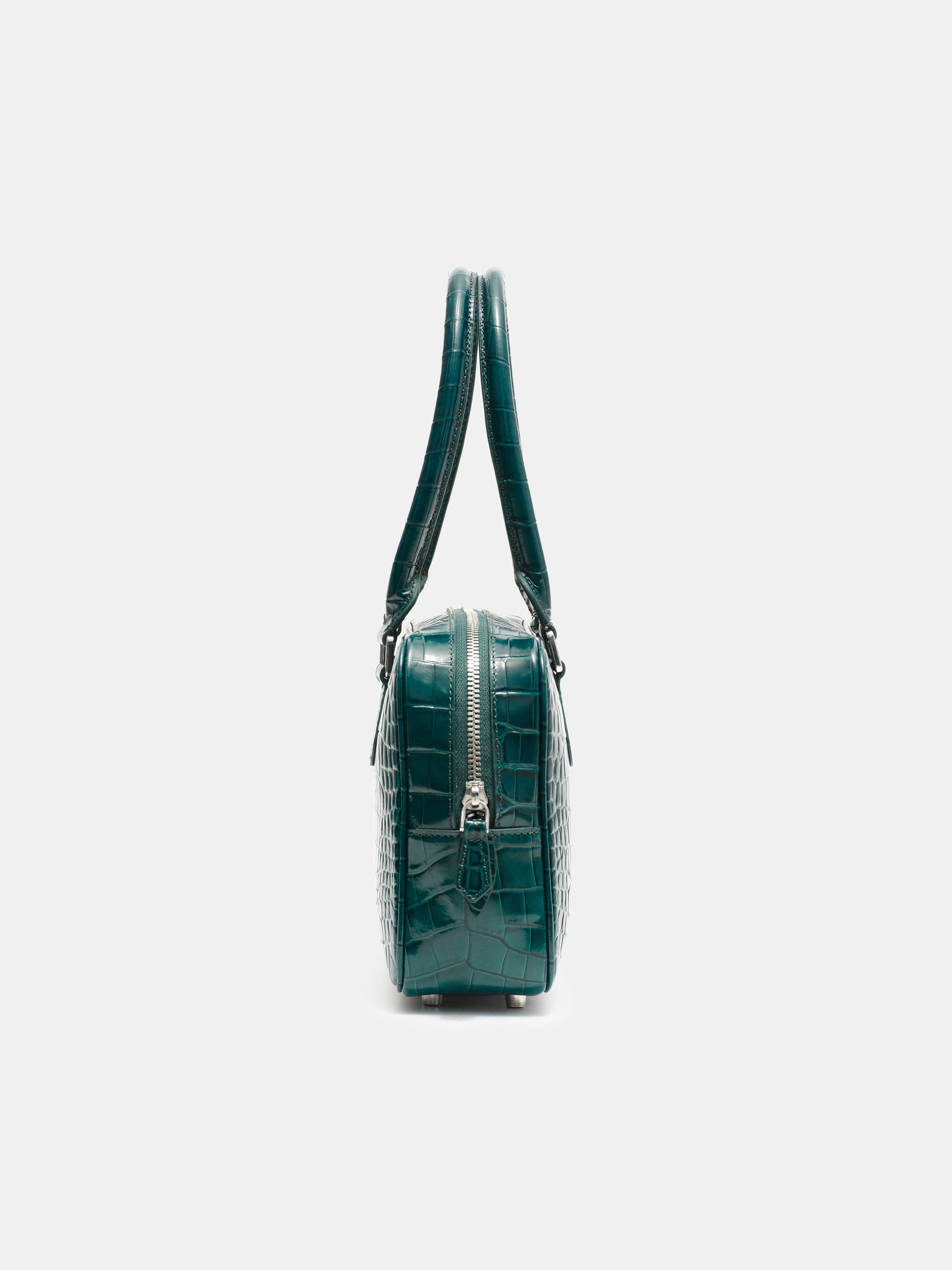 Yves Croc-embossed Leather Bag, English Green