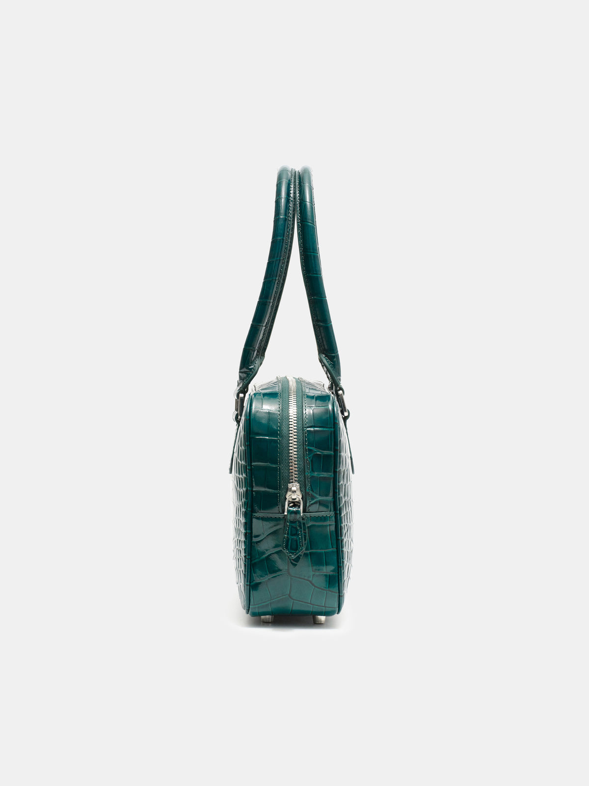 Yves Croc-embossed Leather Bag, English Green