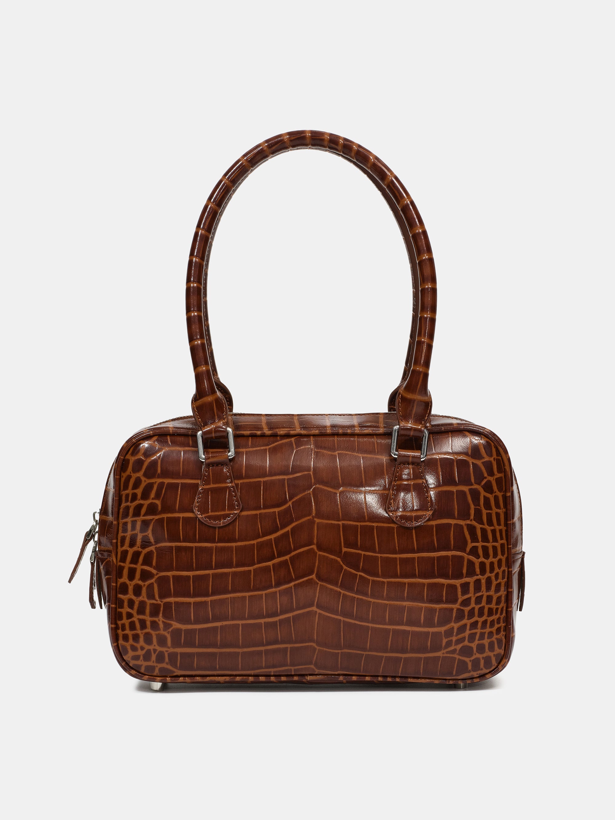 Yves Croc-embossed Leather Bag, Chocolate