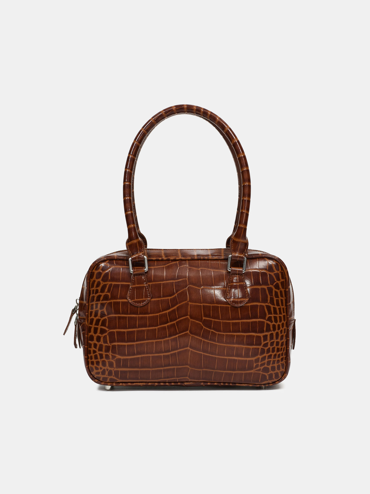 Yves Croc-embossed Leather Bag, Chocolate