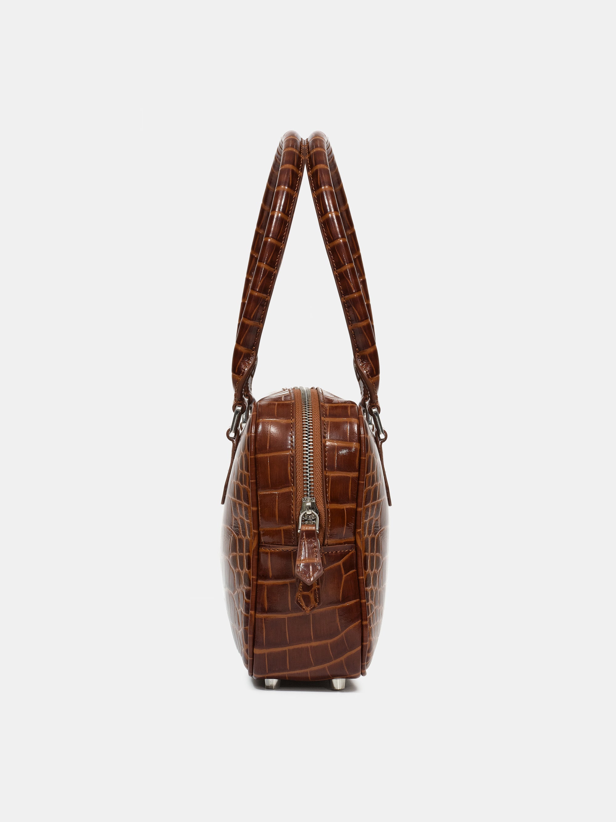 Yves Croc-embossed Leather Bag, Chocolate