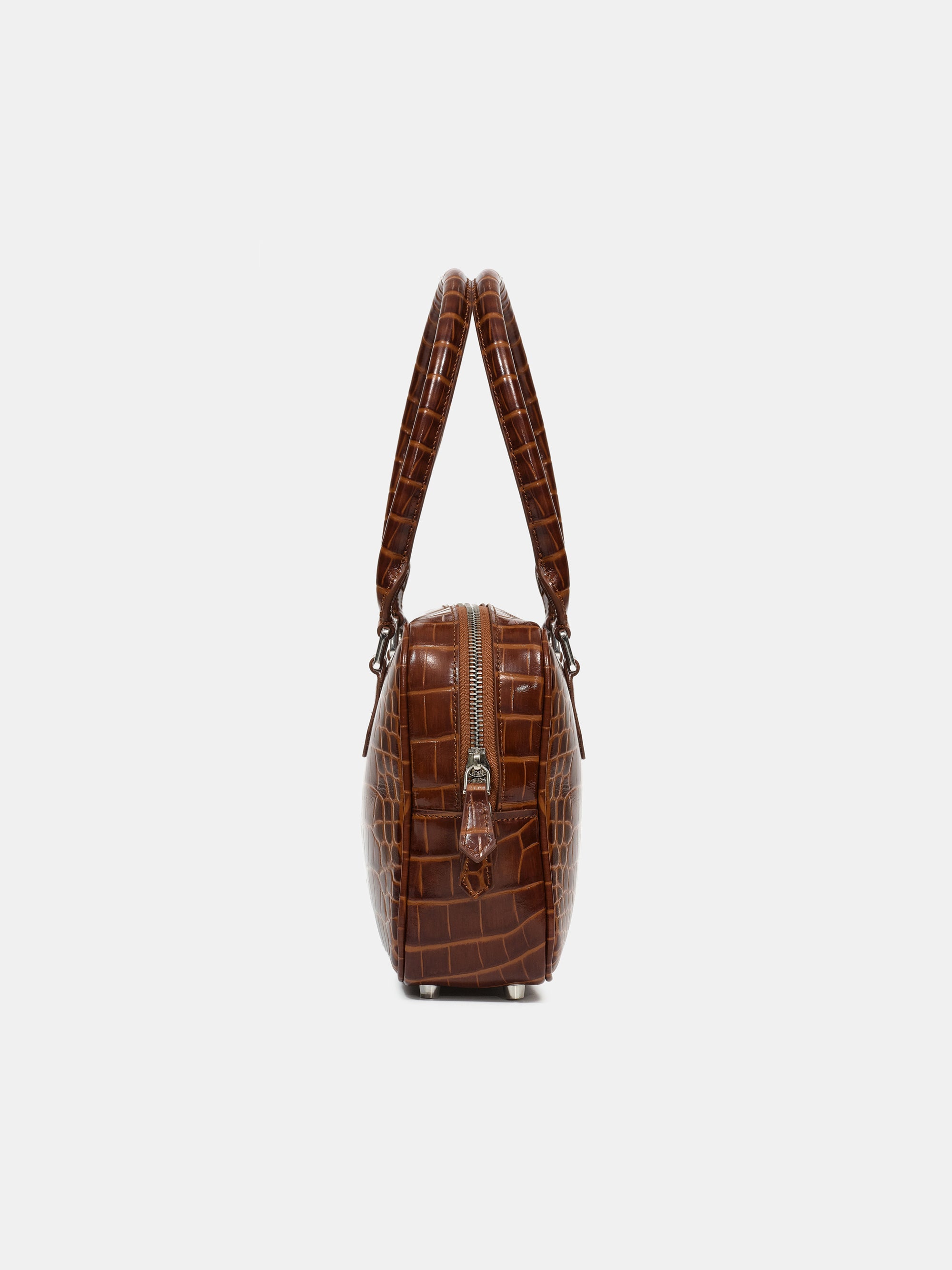 Yves Croc-embossed Leather Bag, Chocolate